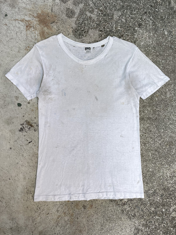 1960s Worn In Distressed White Blank Single Stitched Tee