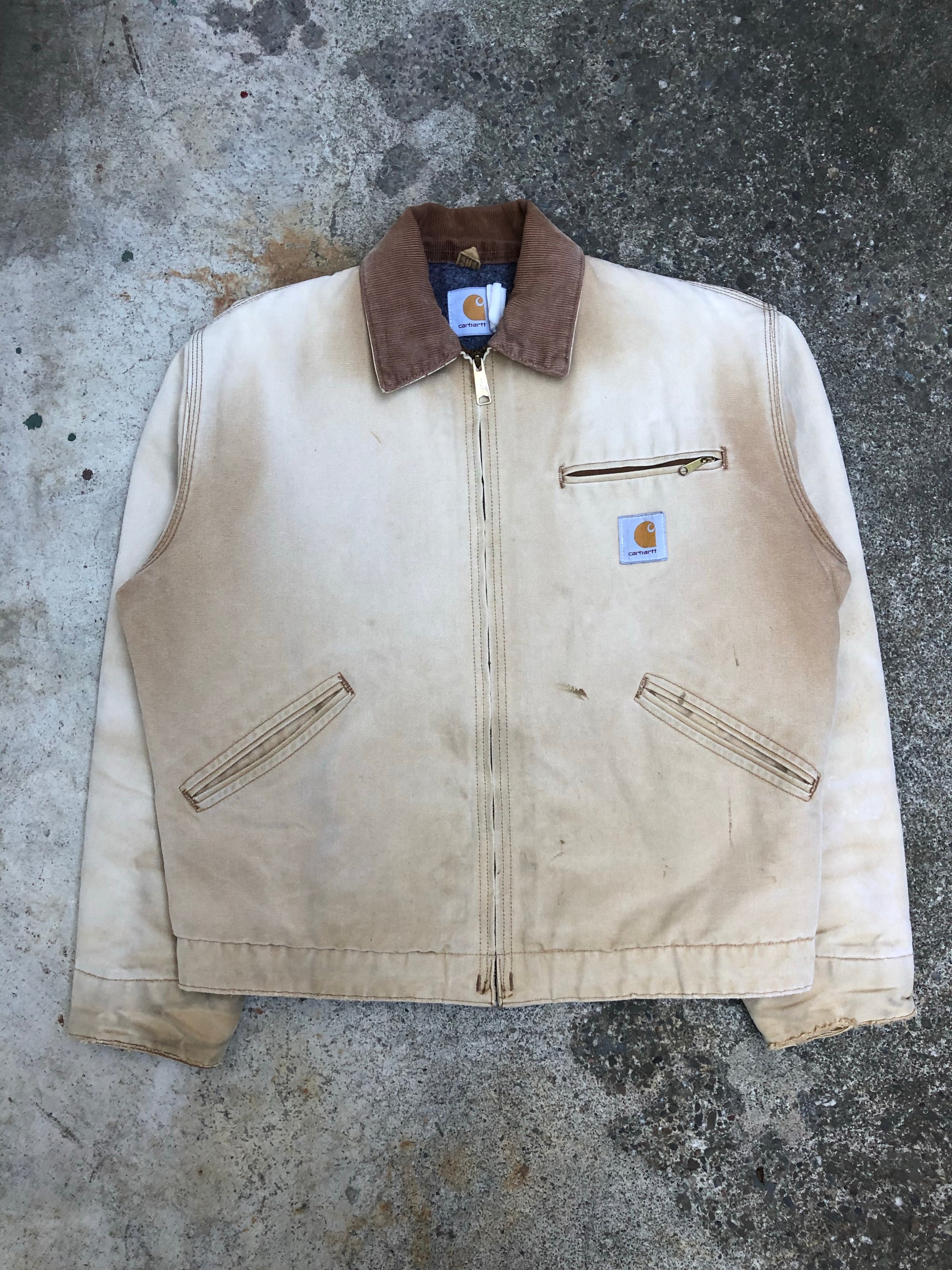 1990s Carhartt Sun Faded Tan Lined Work Jacket (M)