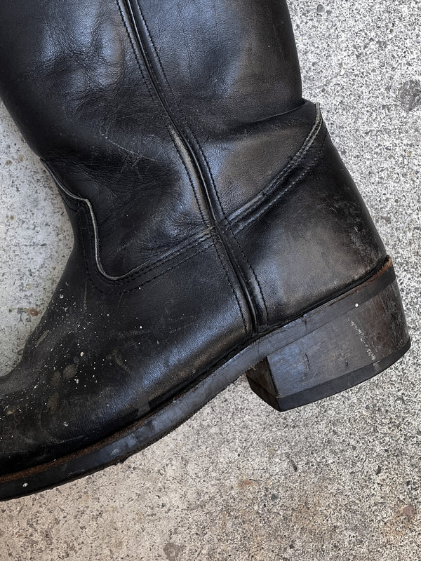 1970s/80s Montgomery Ward Painted Black Leather Goodyear Welt Cowboy Work Boots