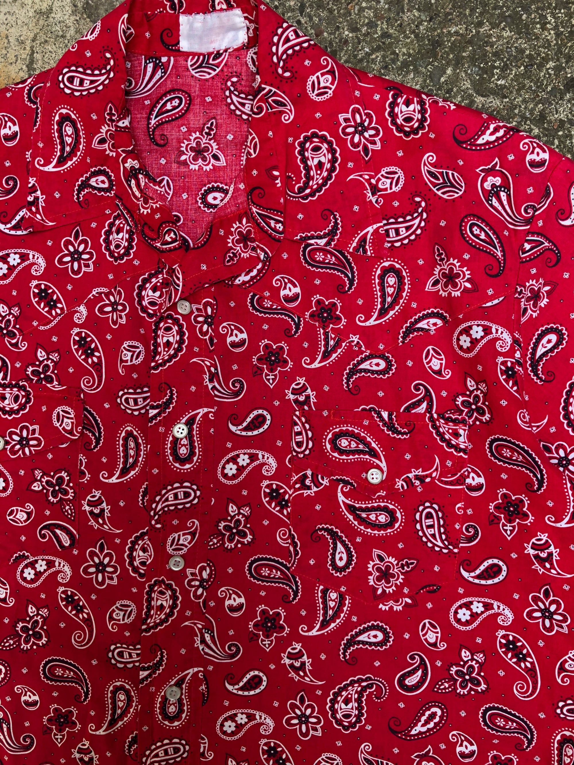 1970s Red Paisley Snap Button Shirt