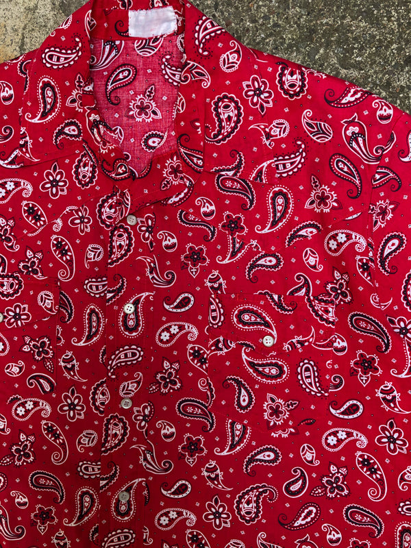 1970s Red Paisley Snap Button Shirt