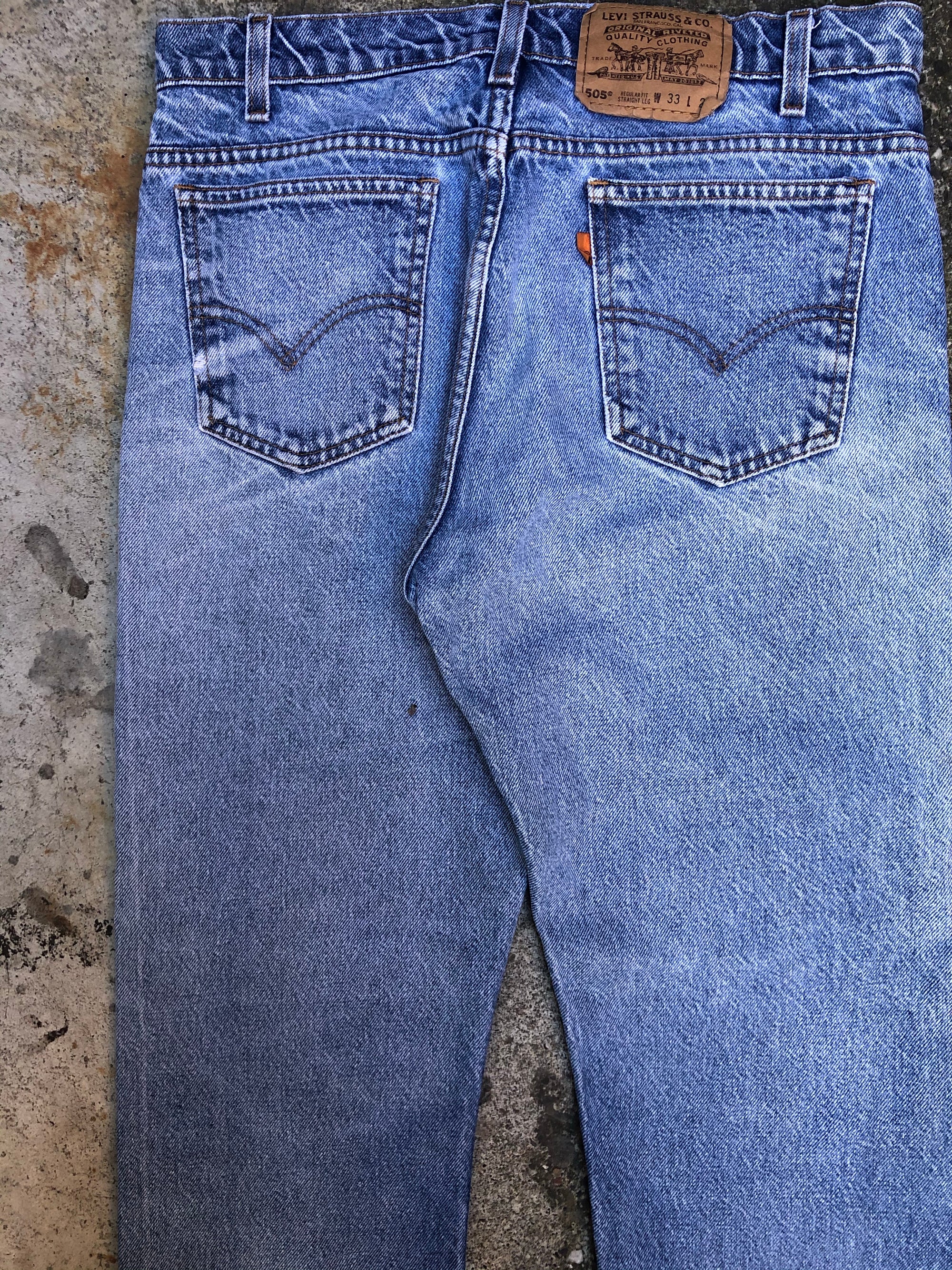 1990s Orange Tab Levis Paint Blue 505 (32X27)