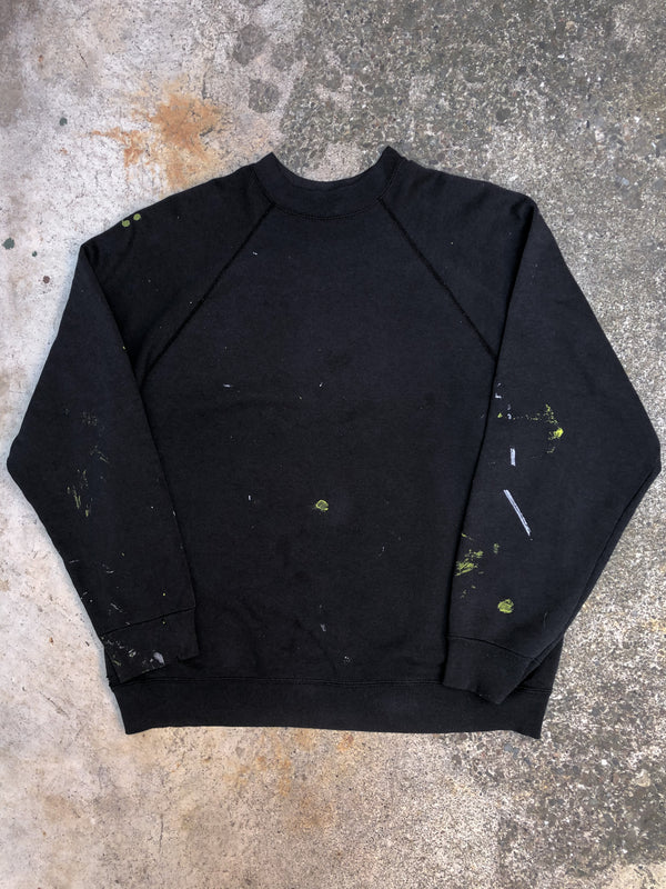 1990s Painted Faded Black Blank Raglan Sweatshirt