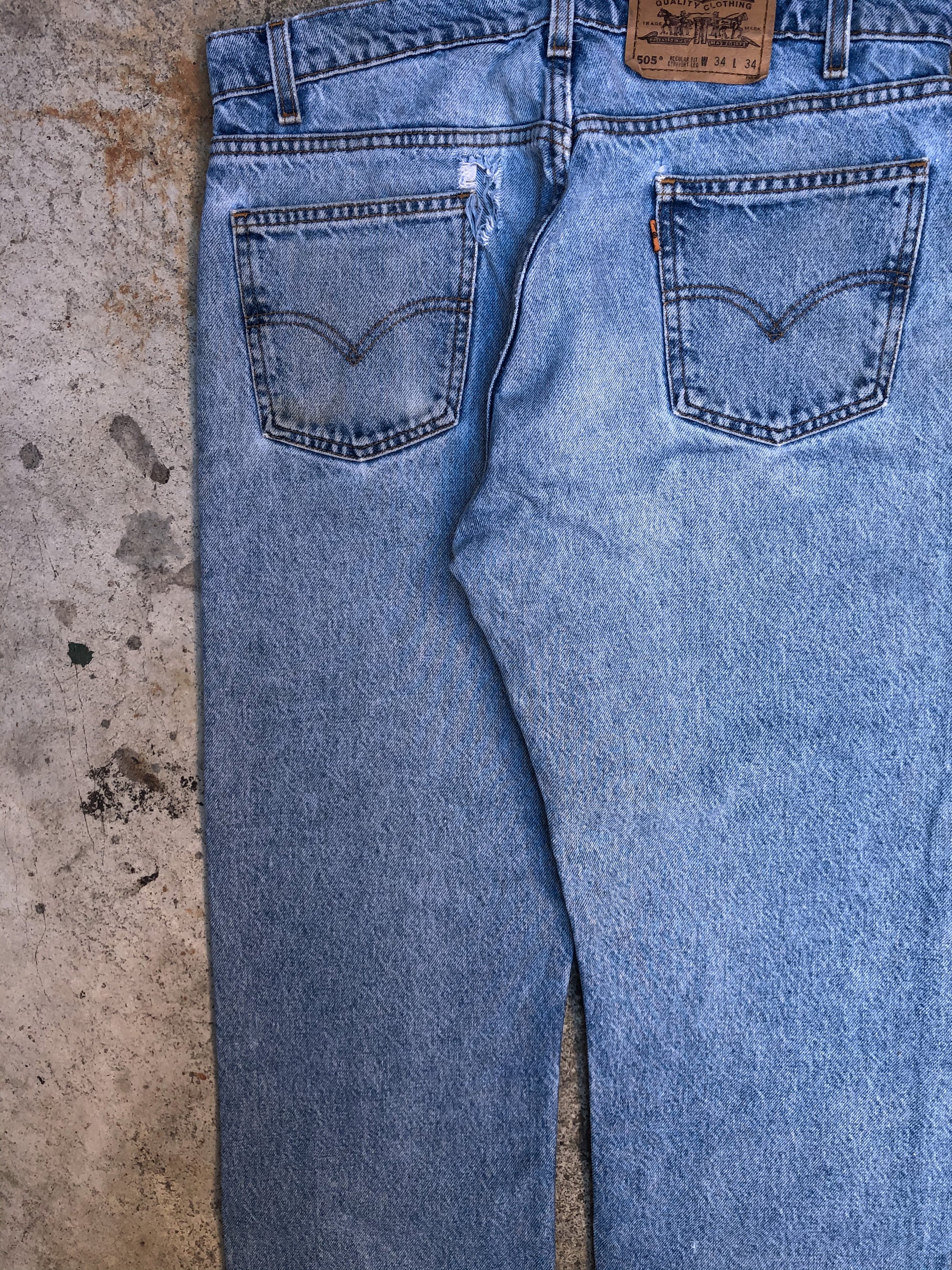 1990s Orange Tab Levis Faded Blue 505 (33X28)