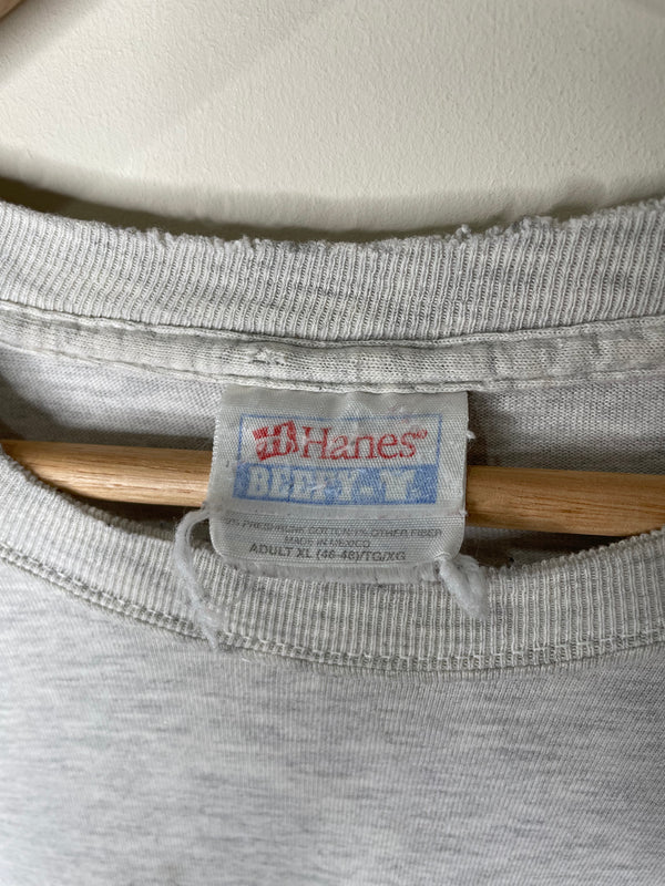 1990s “Oh, Don’t Worry … He Won’t Bite” Distressed Hanes Beefy Tee (XL)