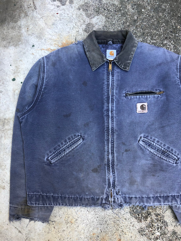 1990s Carhartt Sun Faded Petrol Blue Lined Work Jacket