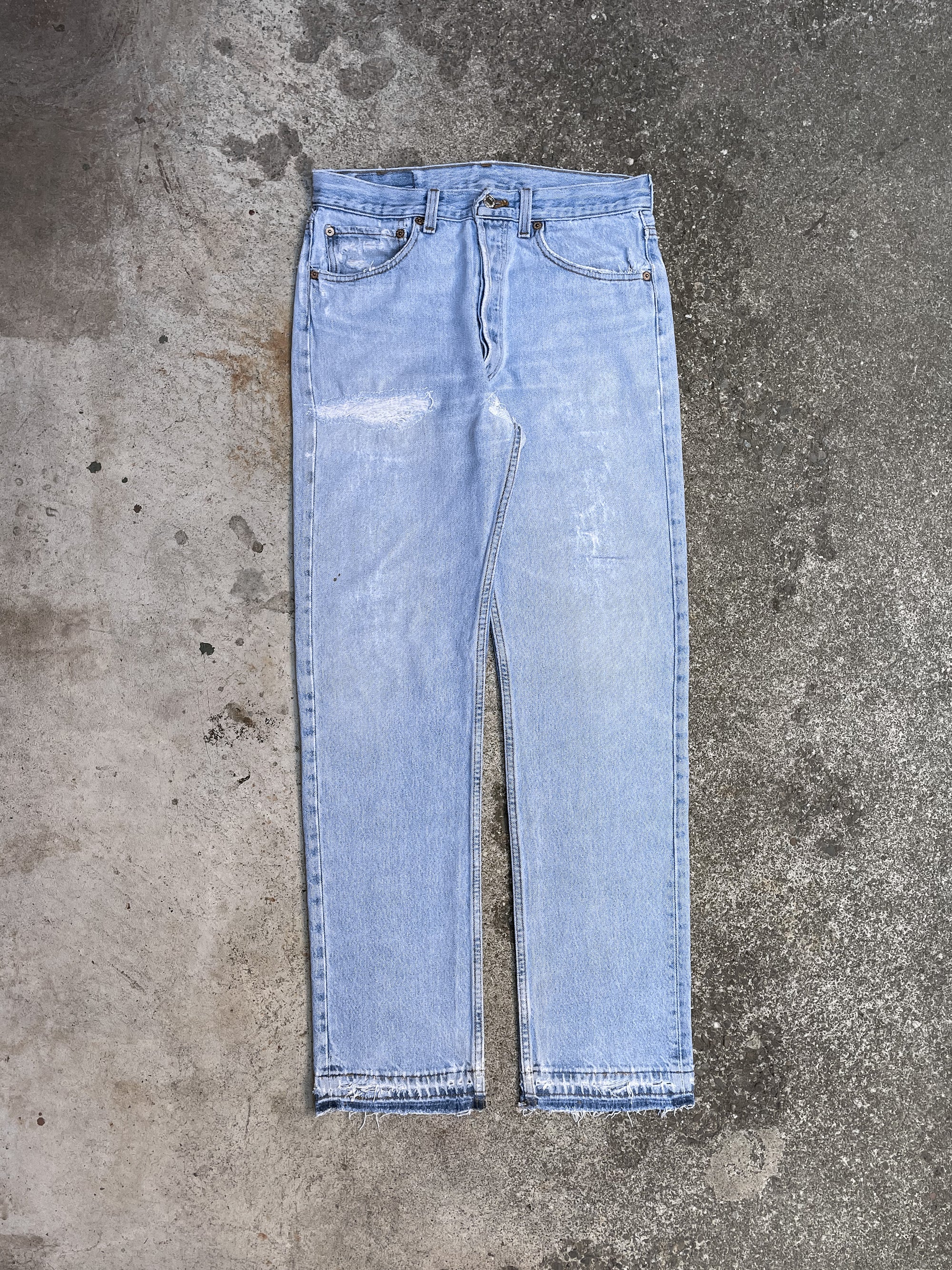 1990s Levi’s Repaired Faded Blue 501 Released Hem (28X31)