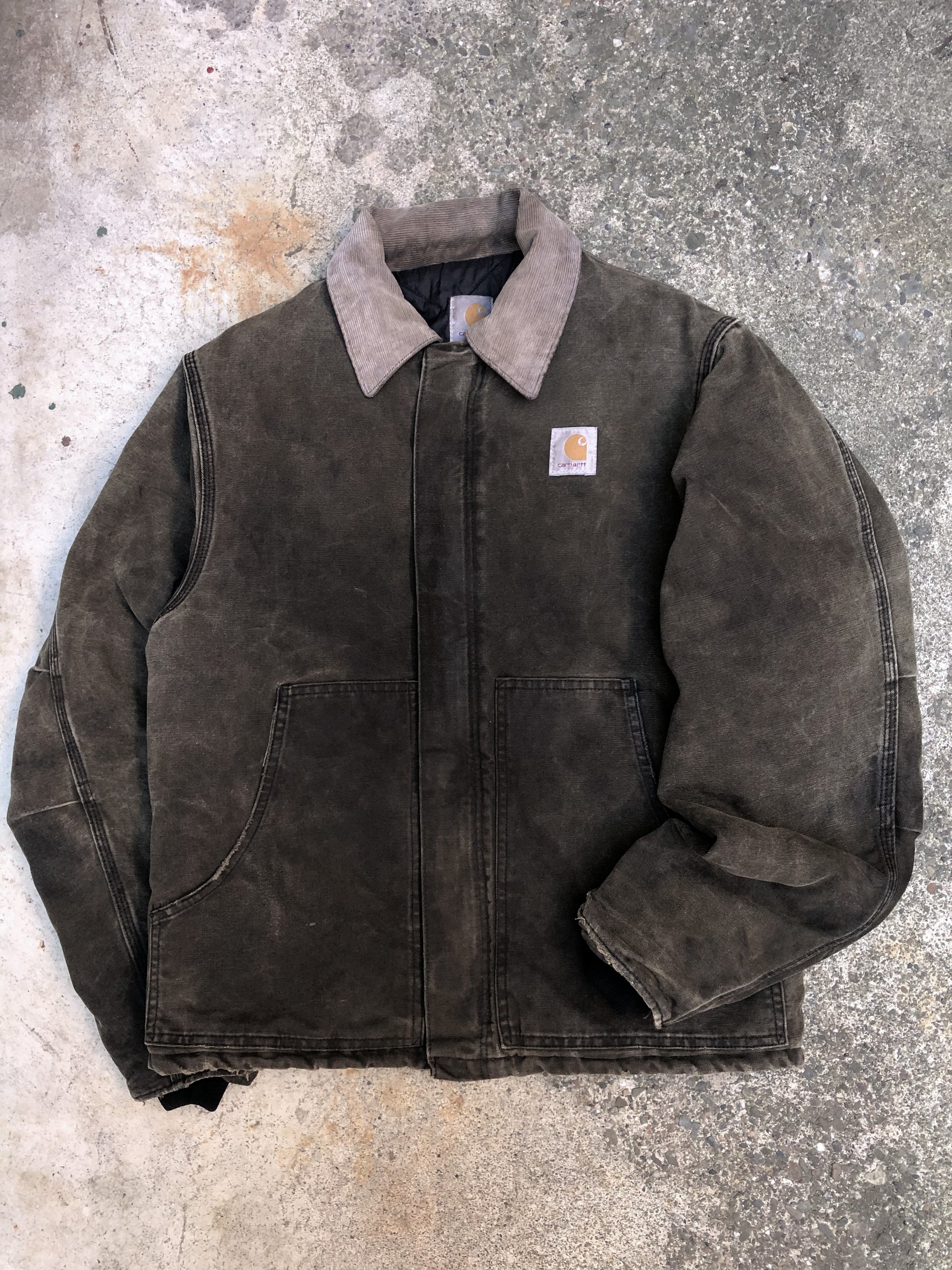 1990s Carhartt Sun Faded Black Quilted Arctic Jacket (M)