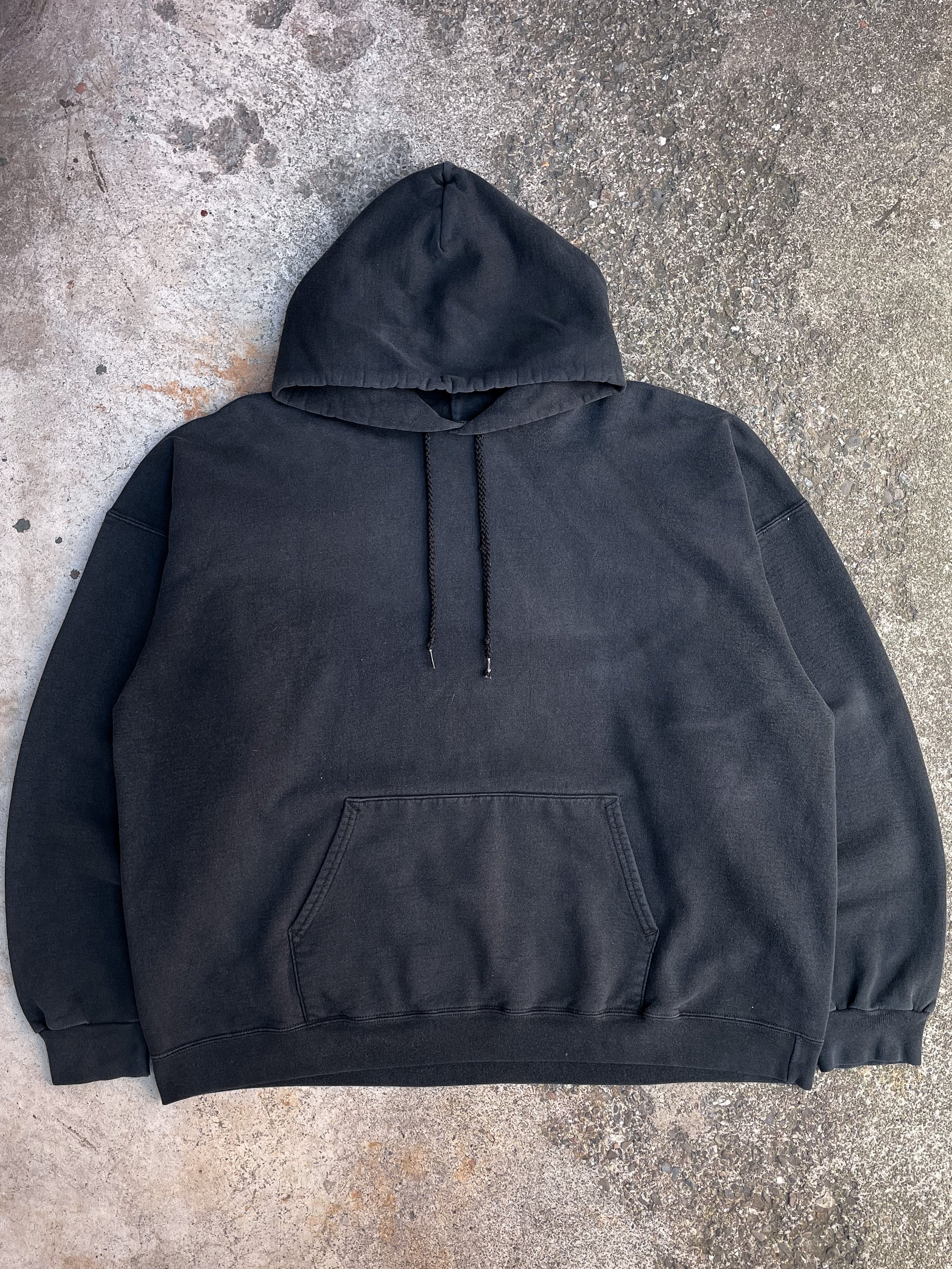 Vintage Faded Blue Black Blank Hoodie (XL)