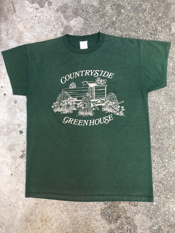 1990s Faded Green “Countryside Greenhouse” Single Stitched Tee