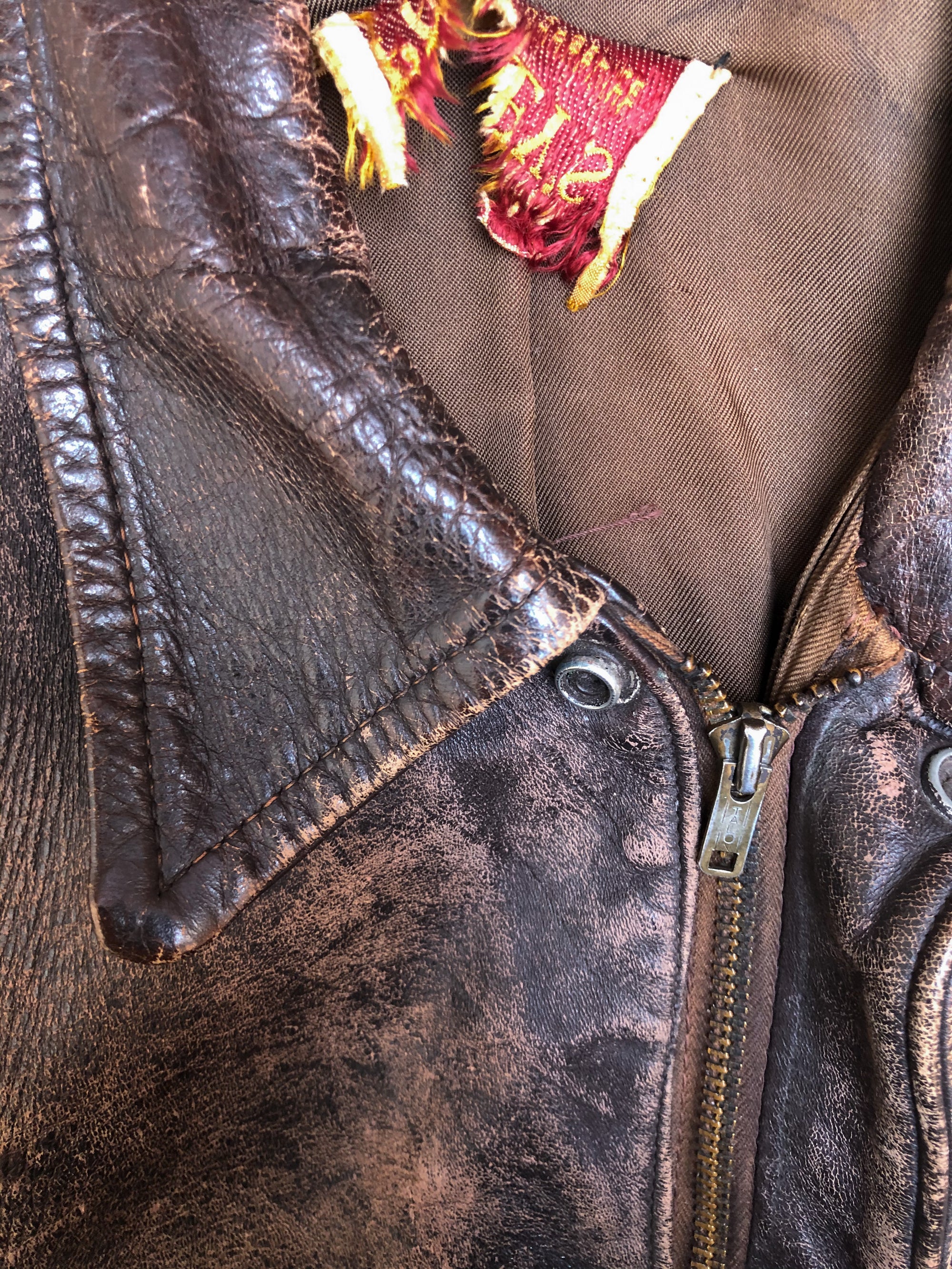 1950s Penney Distressed Faded Chocolate Brown Leather Jacket (M)