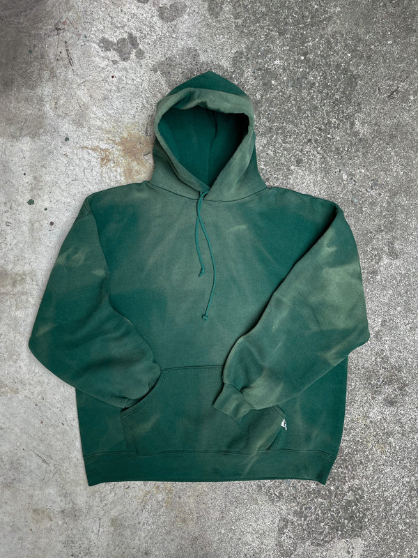 1990s Russell Sun Faded Pine Green Blank Hoodie