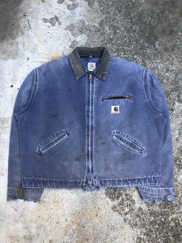 1990s Carhartt Sun Faded Petrol Blue Lined Work Jacket