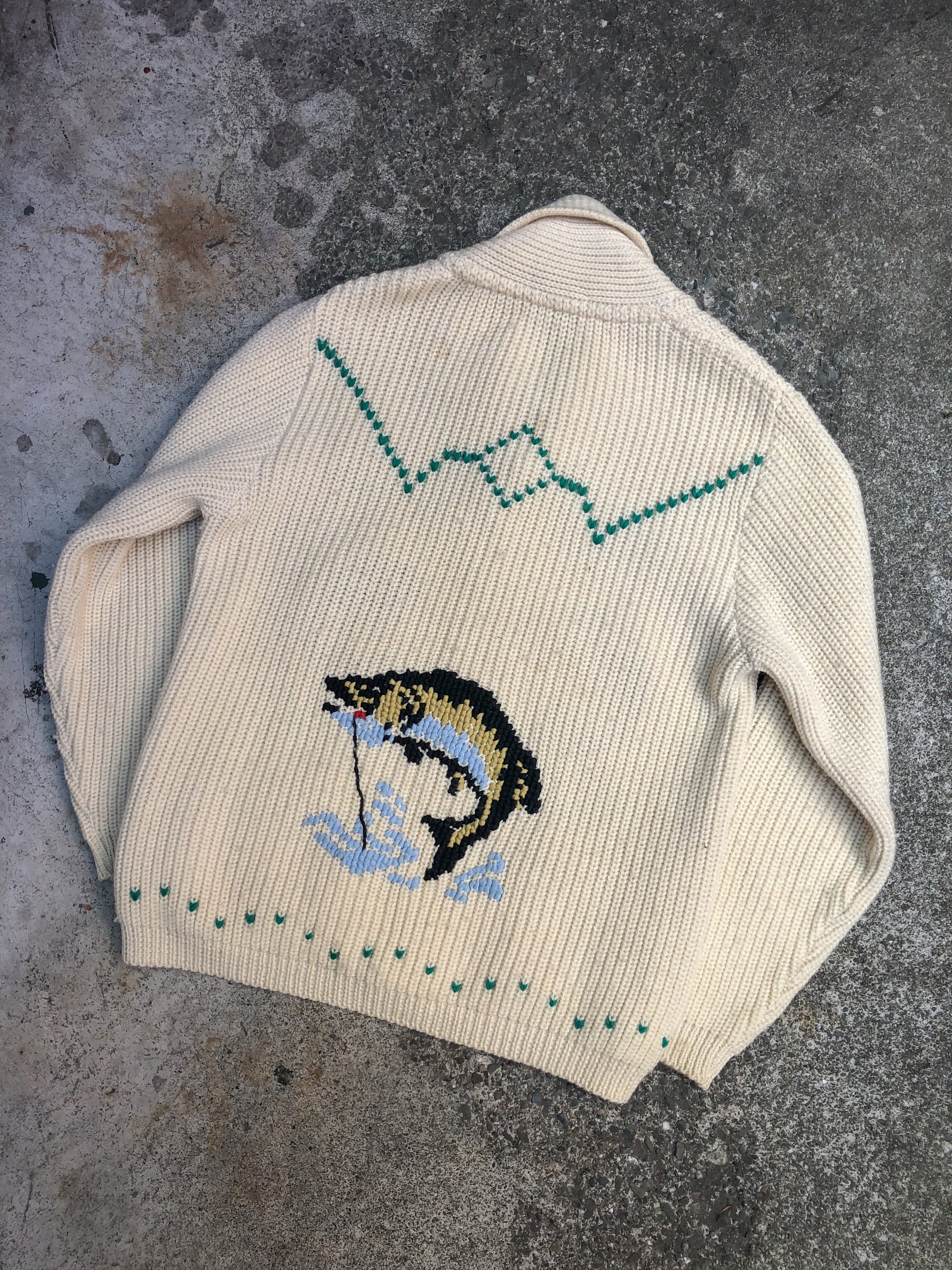 1960s “Fishing” Knit Cowichan Cardigan