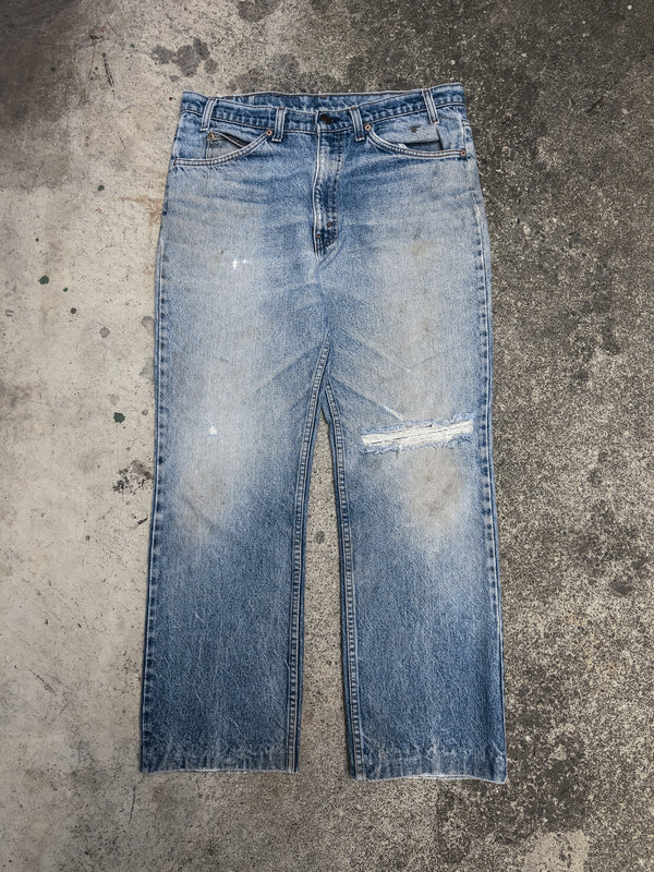 1980s Orange Tab Levis Distressed Blue 517 Talon Zip (34X27)