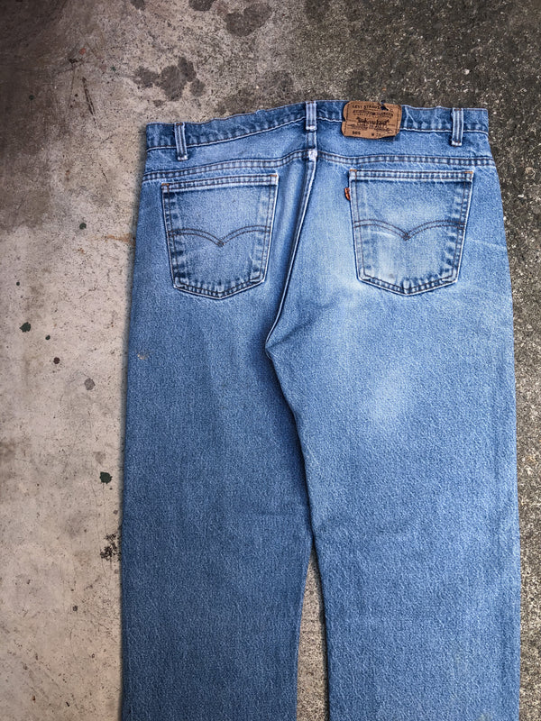 1990s Orange Tab Levis Distressed Blue 505 Released Hem (37X31)