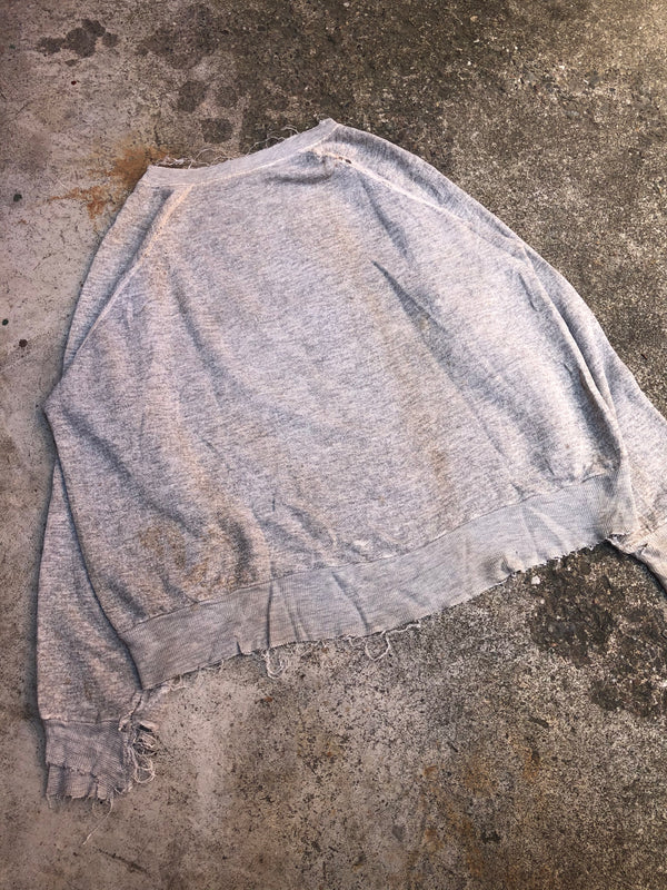 1980s Heather Grey Blank Raglan Thrashed Sweatshirt