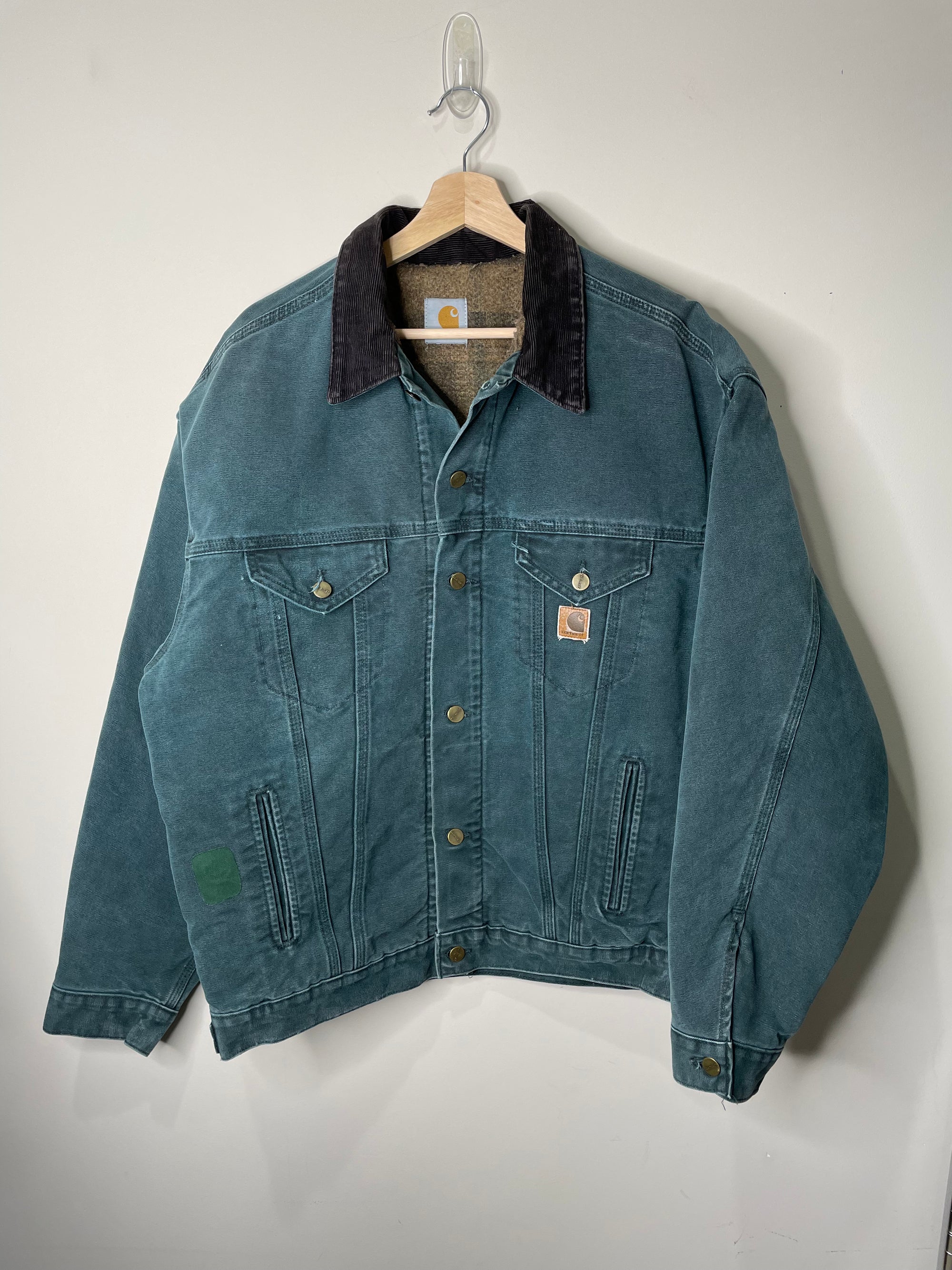 1990s Carhartt Faded Hunter Green Lined Trucker Jacket (L)