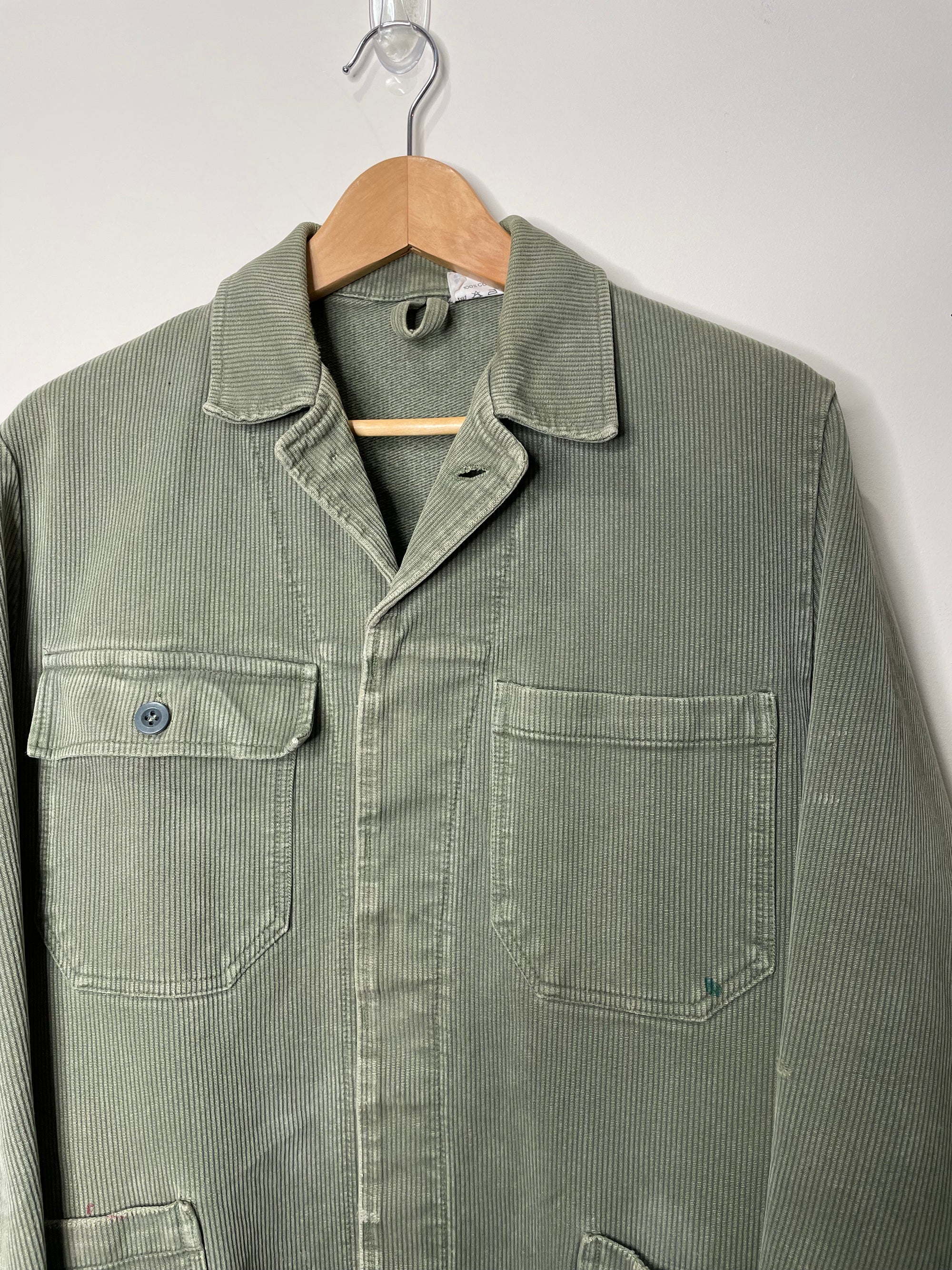 1970s Faded Green Cotton Twill European Chore Jacket (M)