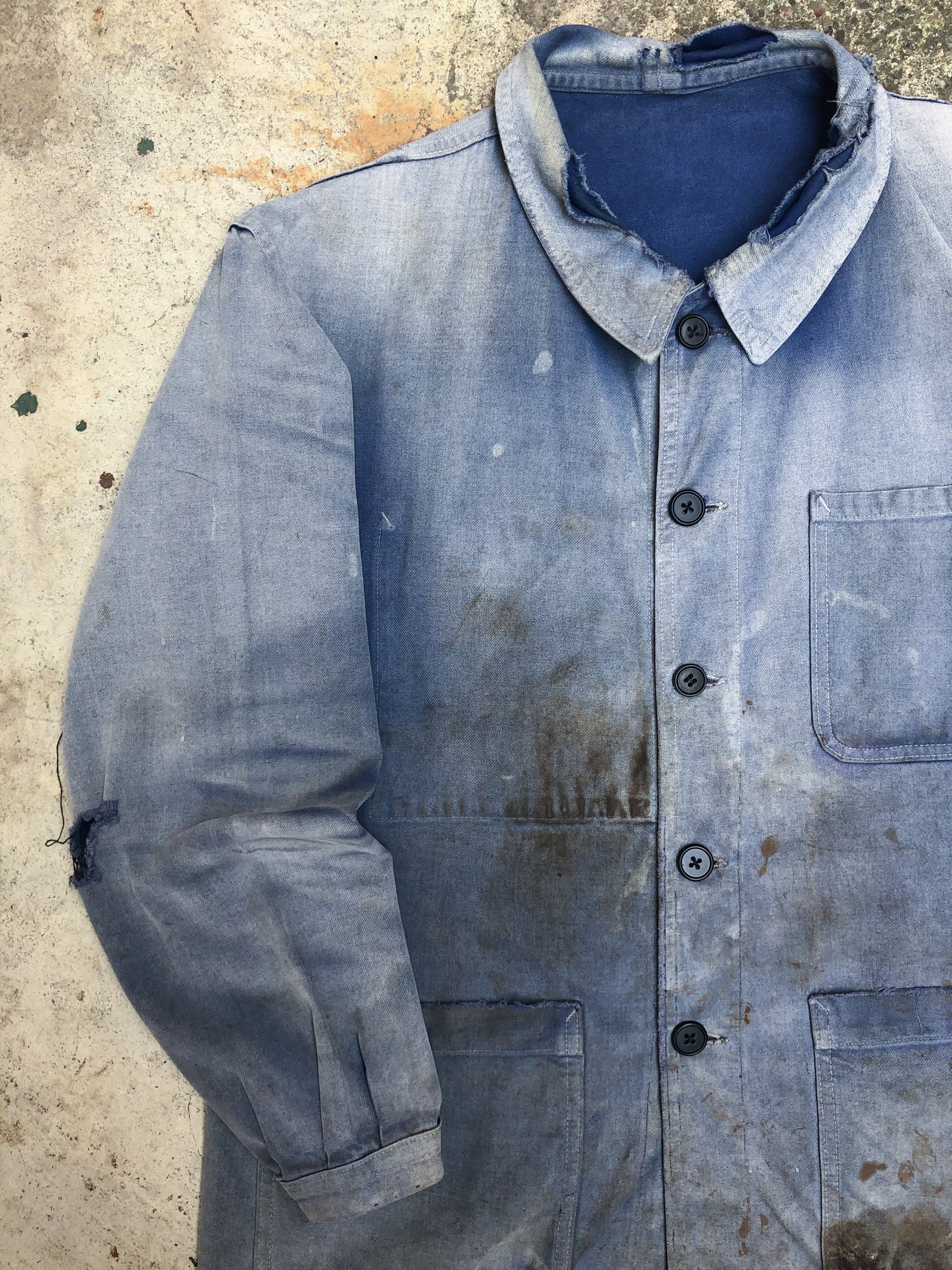 1970s Faded Oil Stained French Chore Jacket