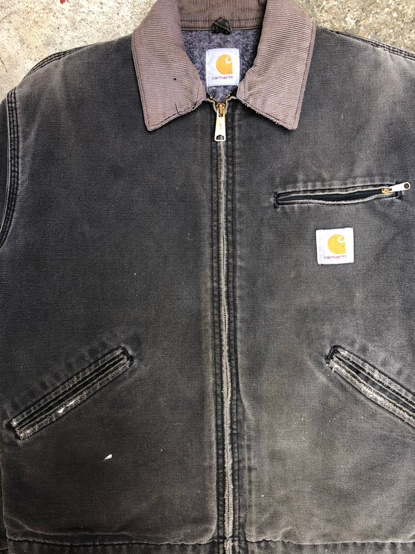 1990s Carhartt Sun Faded Black Lined Work Jacket (M)