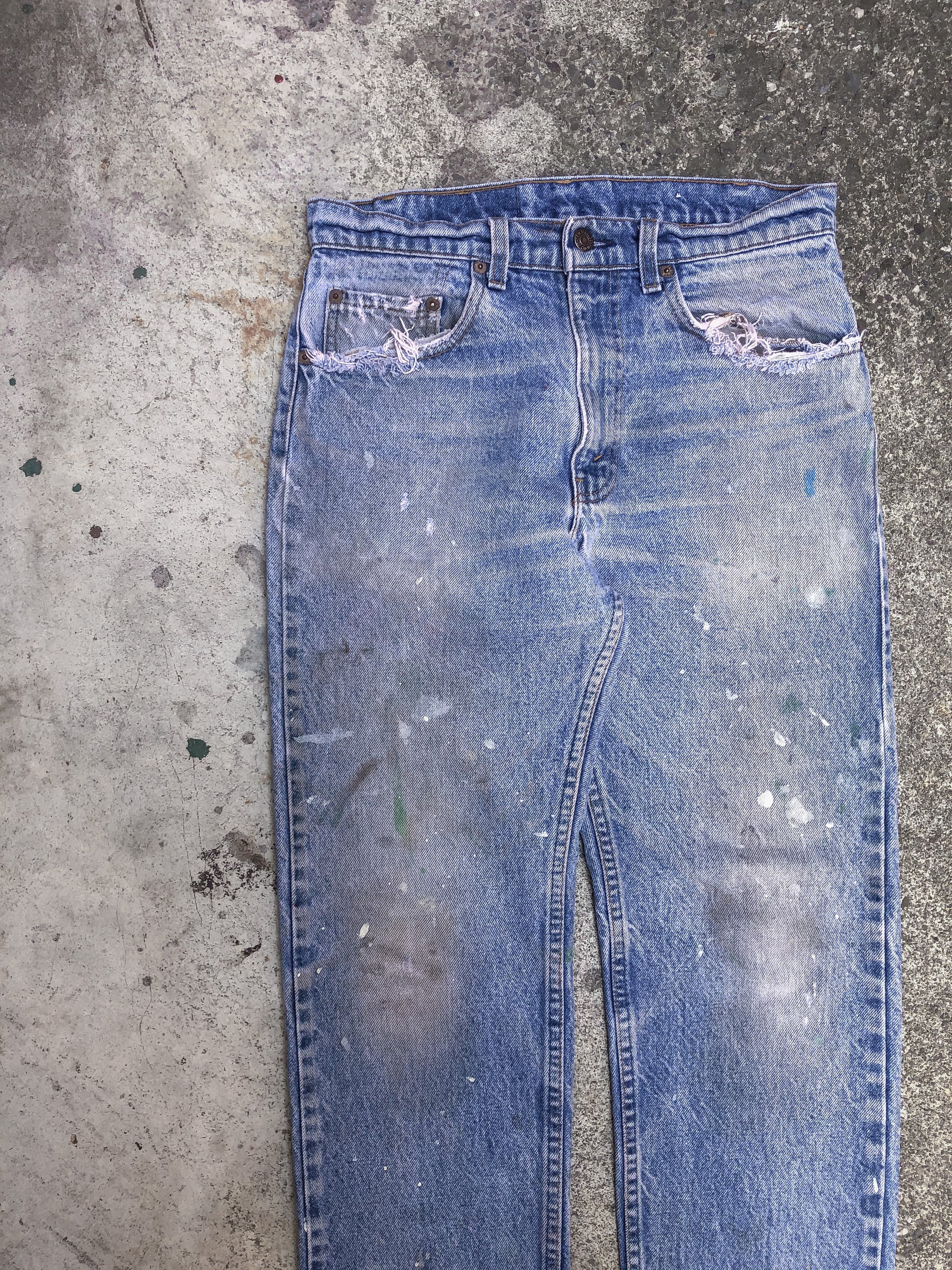 1980s Levis Painted Faded Blush Blue 505 Released Hem (30X29)