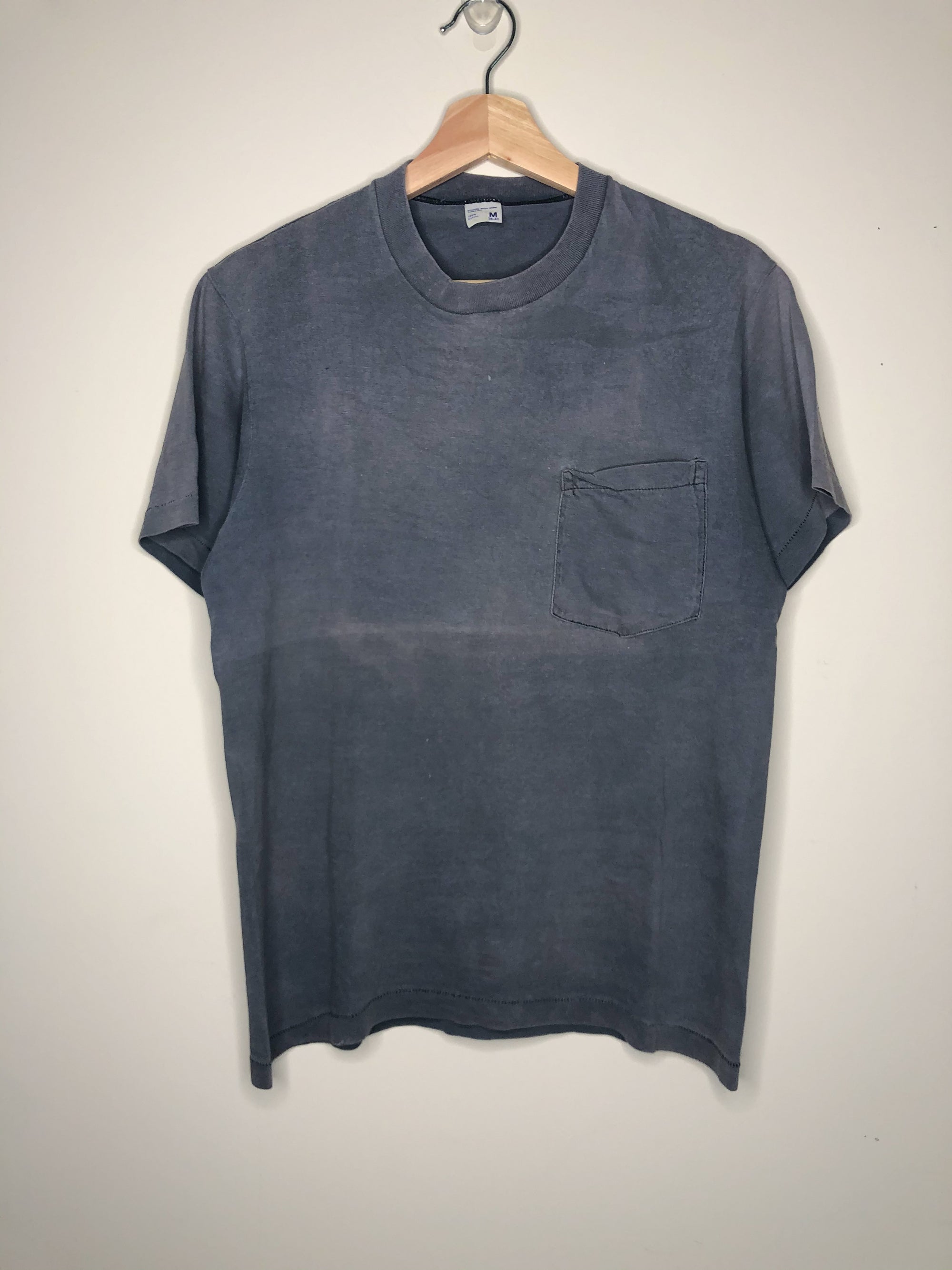 1980s Sun Faded Grey Blank Pocket Tee