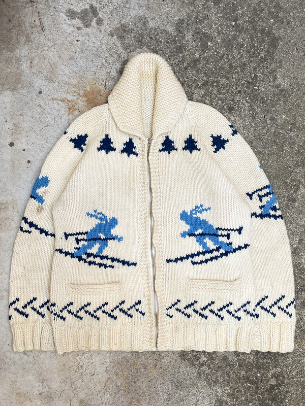 1960s “Ski” Knit Cowichan Zip Up Cardigan (L)