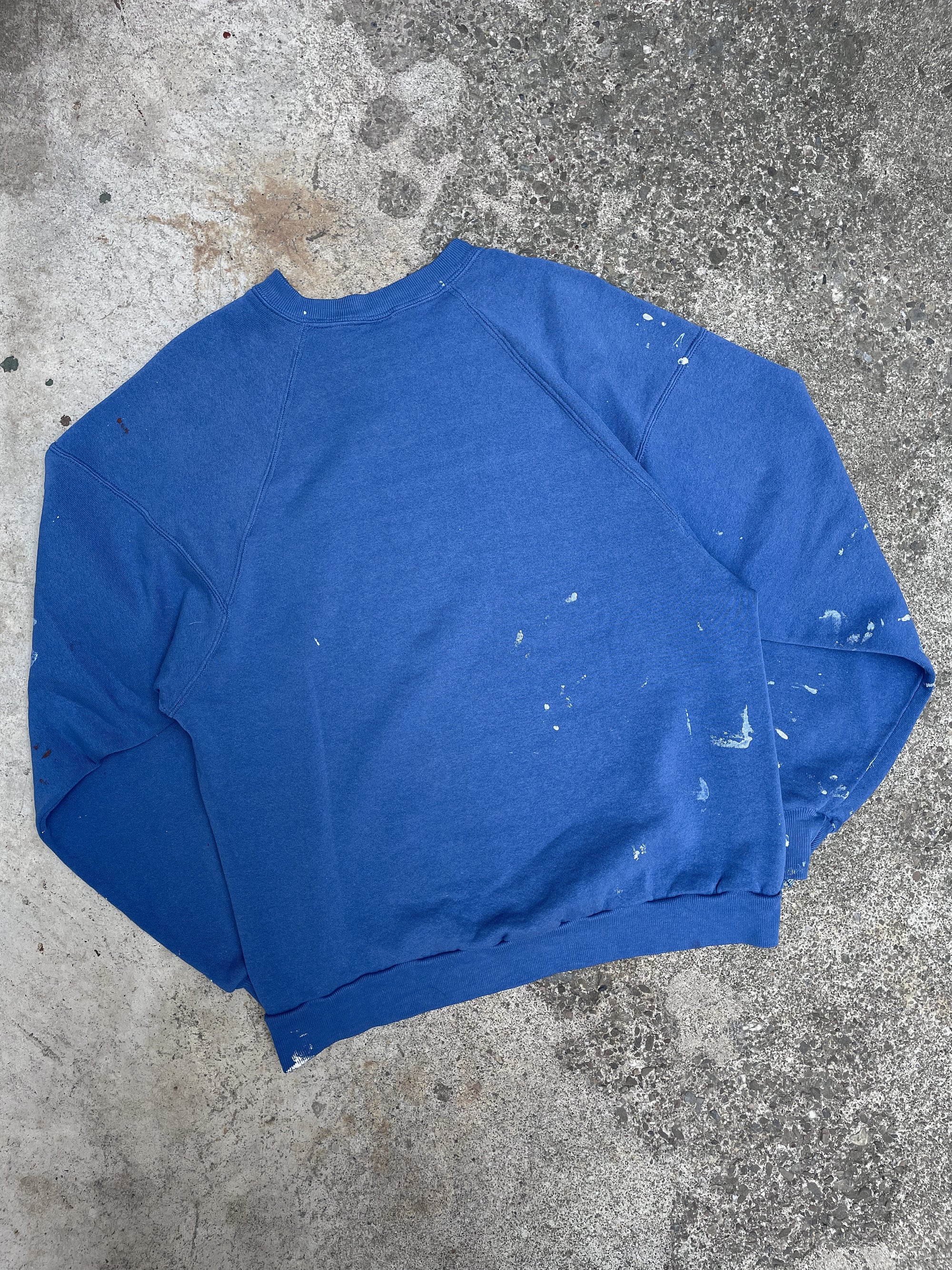 1980s Painted Faded Blue Blank Raglan Sweatshirt