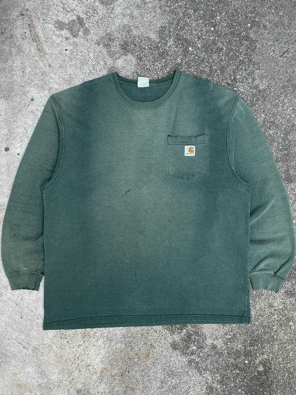 Carhartt Sun Faded Green Distressed Long Sleeve Pocket Tee (XL)