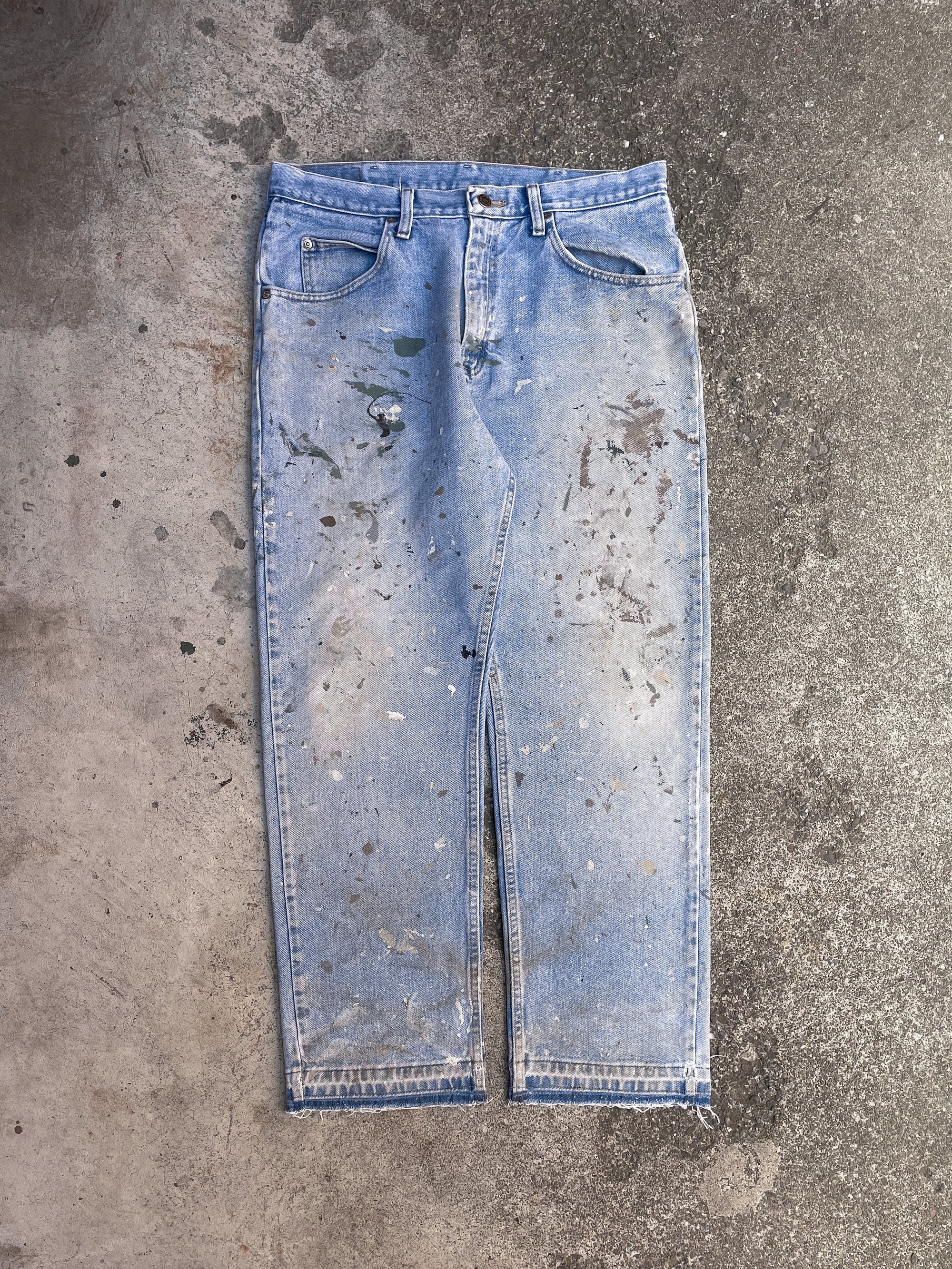 1990s Wrangler Painted Blue Denim Released Hem (33X29)