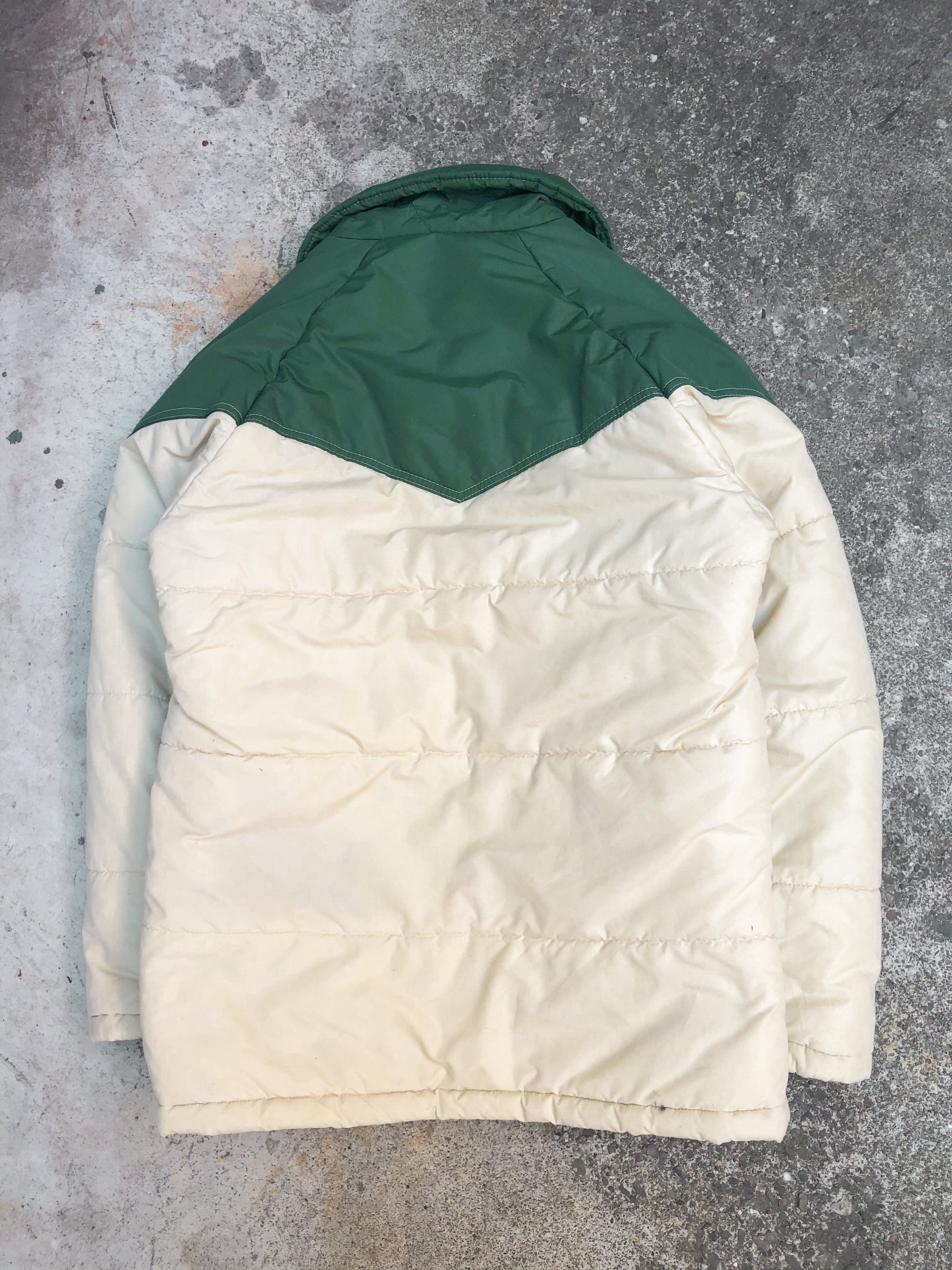 1970s Ivory Pine Green Western Puffer Jacket