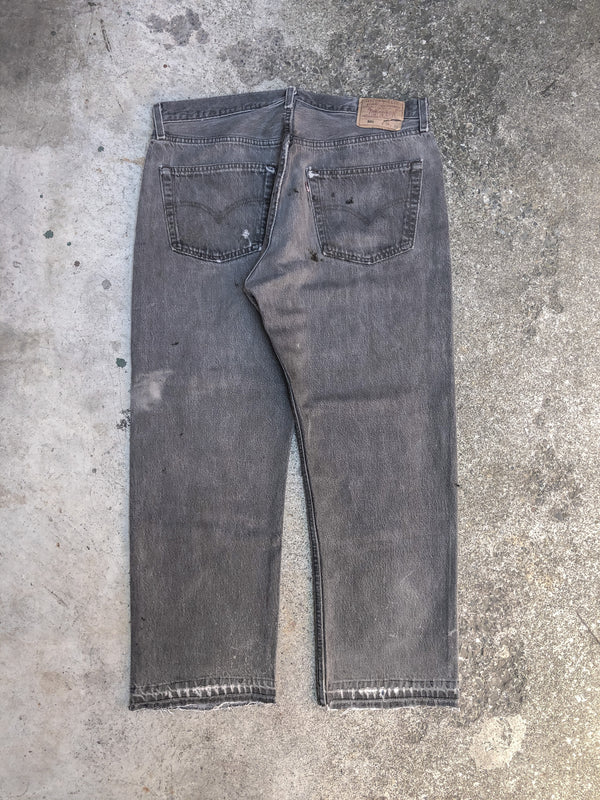 1990s Levis Worn In Grey 501 Released Hem (36X26)