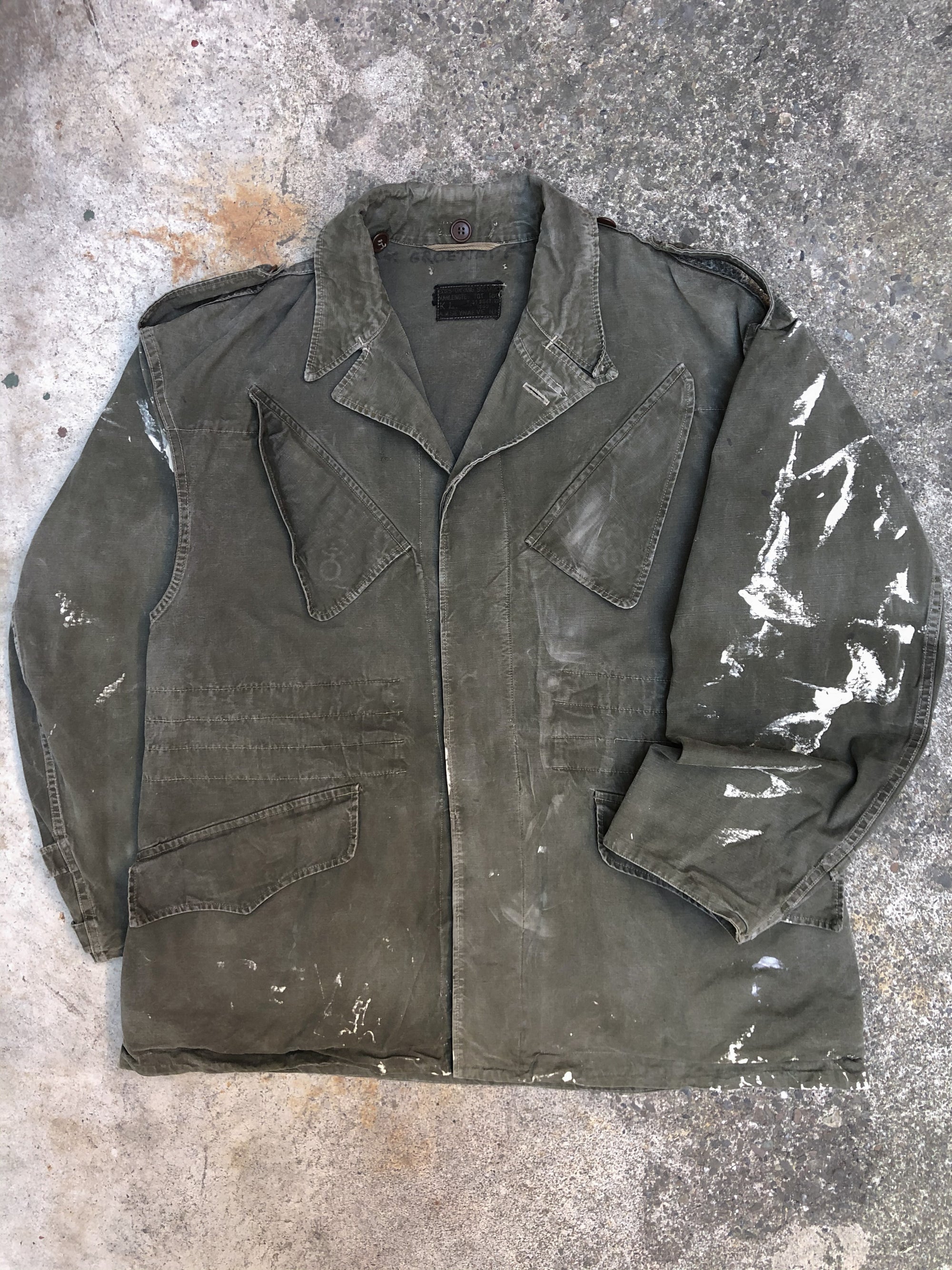 1950s Faded Painted Green A.M. Seynaeve Dutch Military Field Jacket