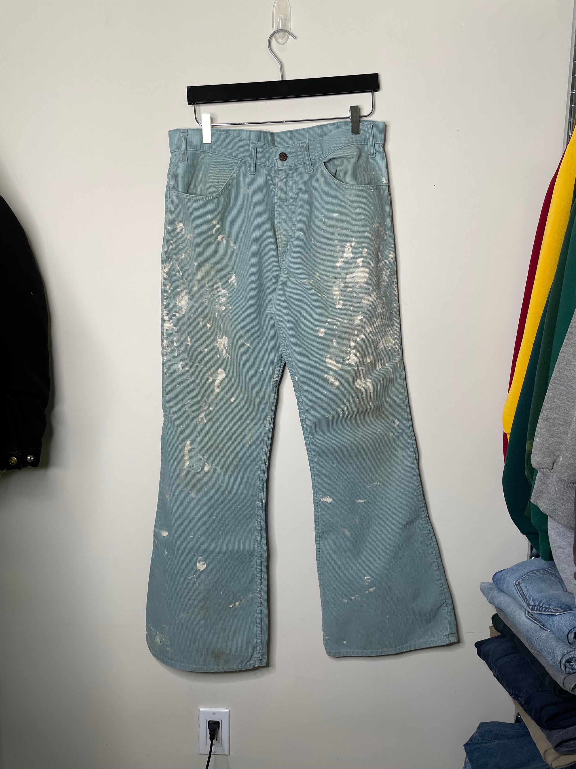 1970s Levi’s Painted Mint Corduroy 663 Flares Talon Zip (33X31)