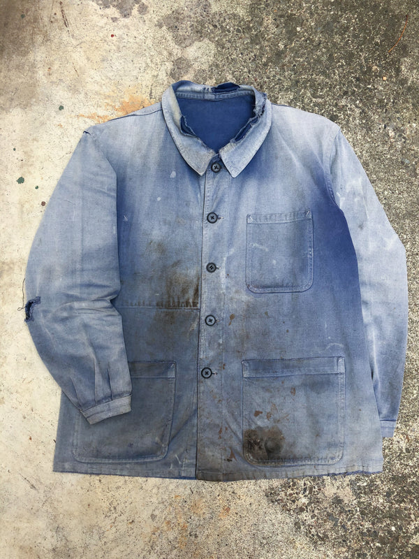 1970s Faded Oil Stained French Chore Jacket