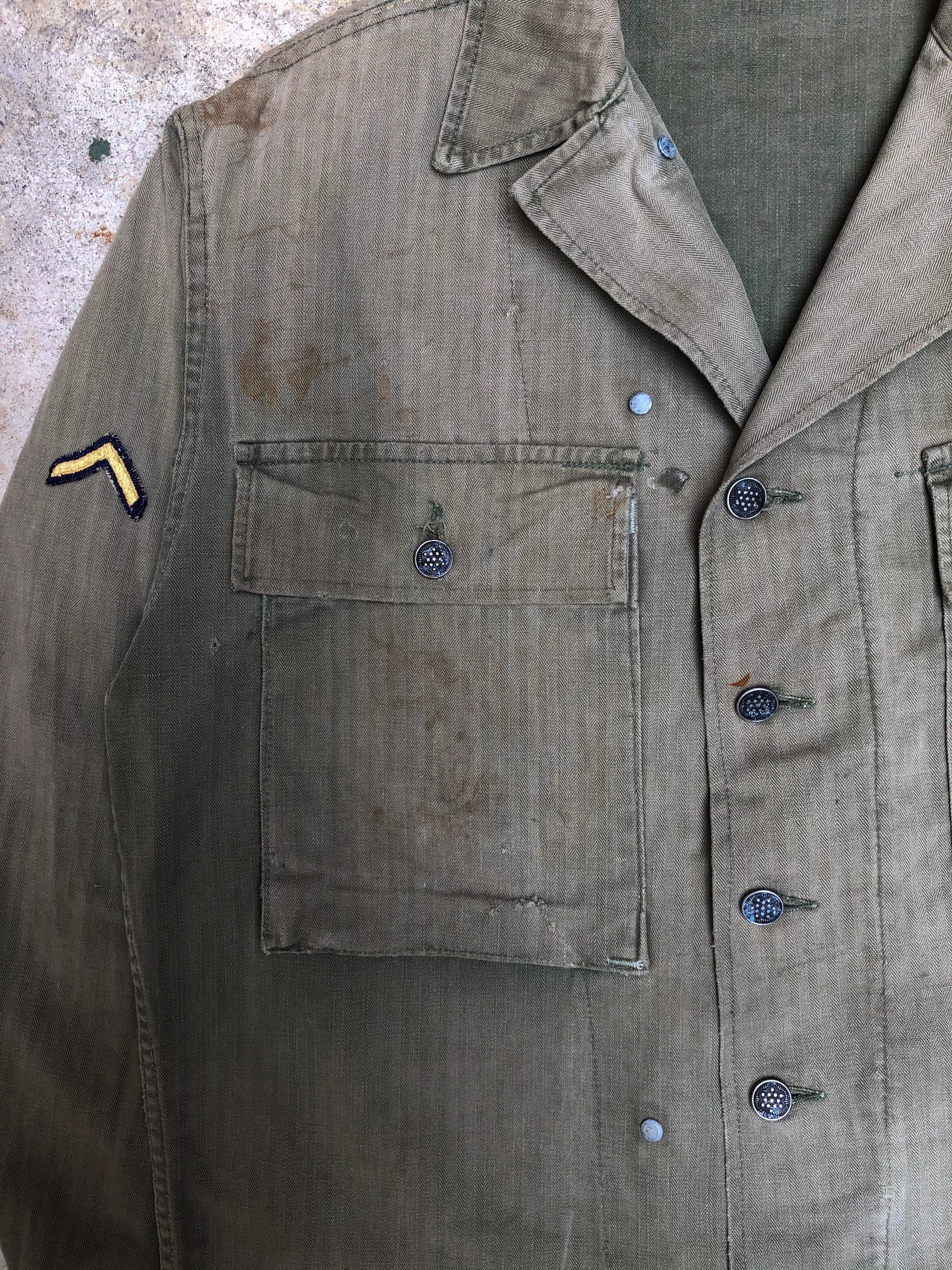 1940s WWII Sun Faded Repaired P43 HBT Shirt