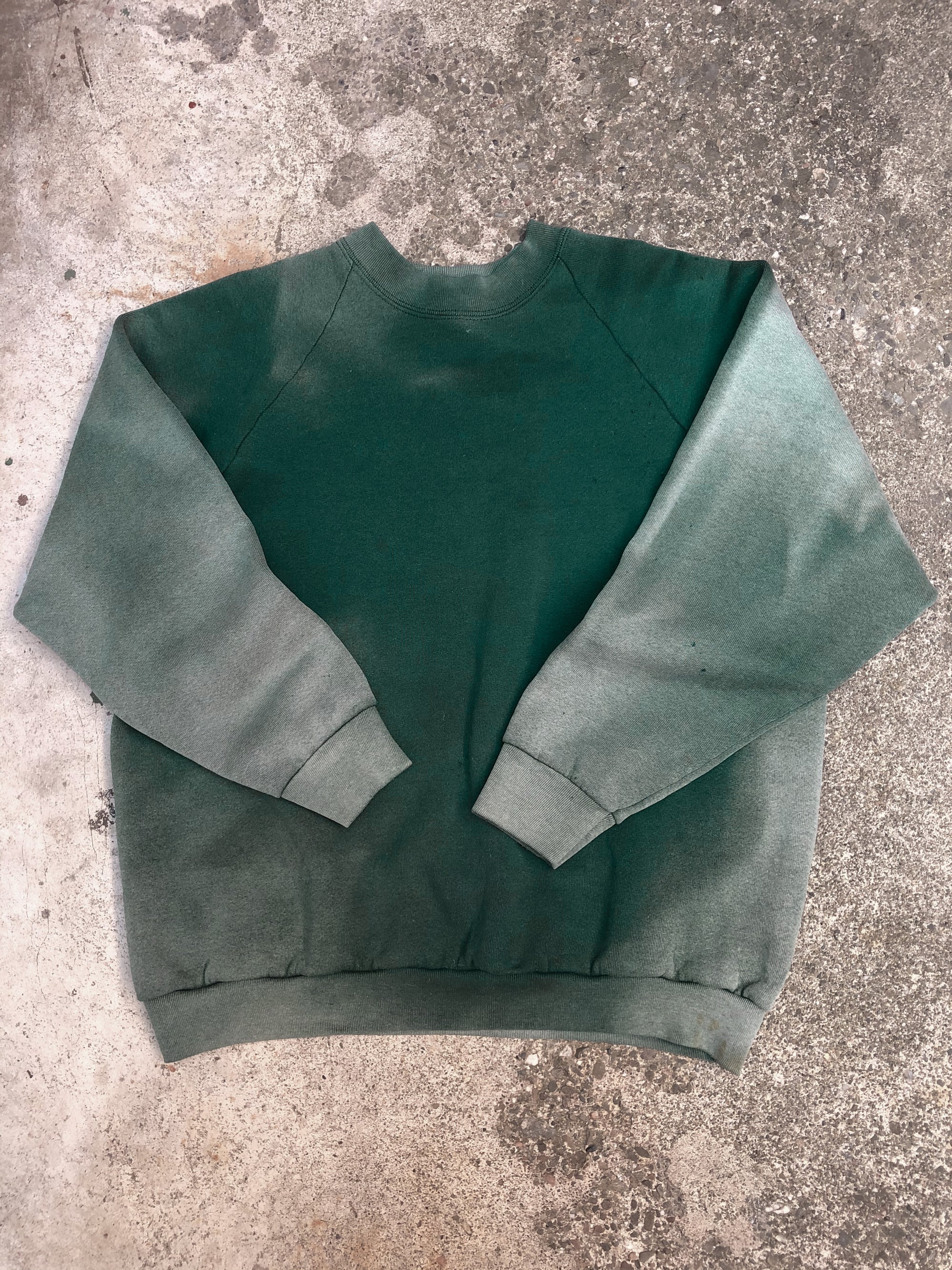 1990s Sun Faded Pine Green Blank Raglan Sweatshirt