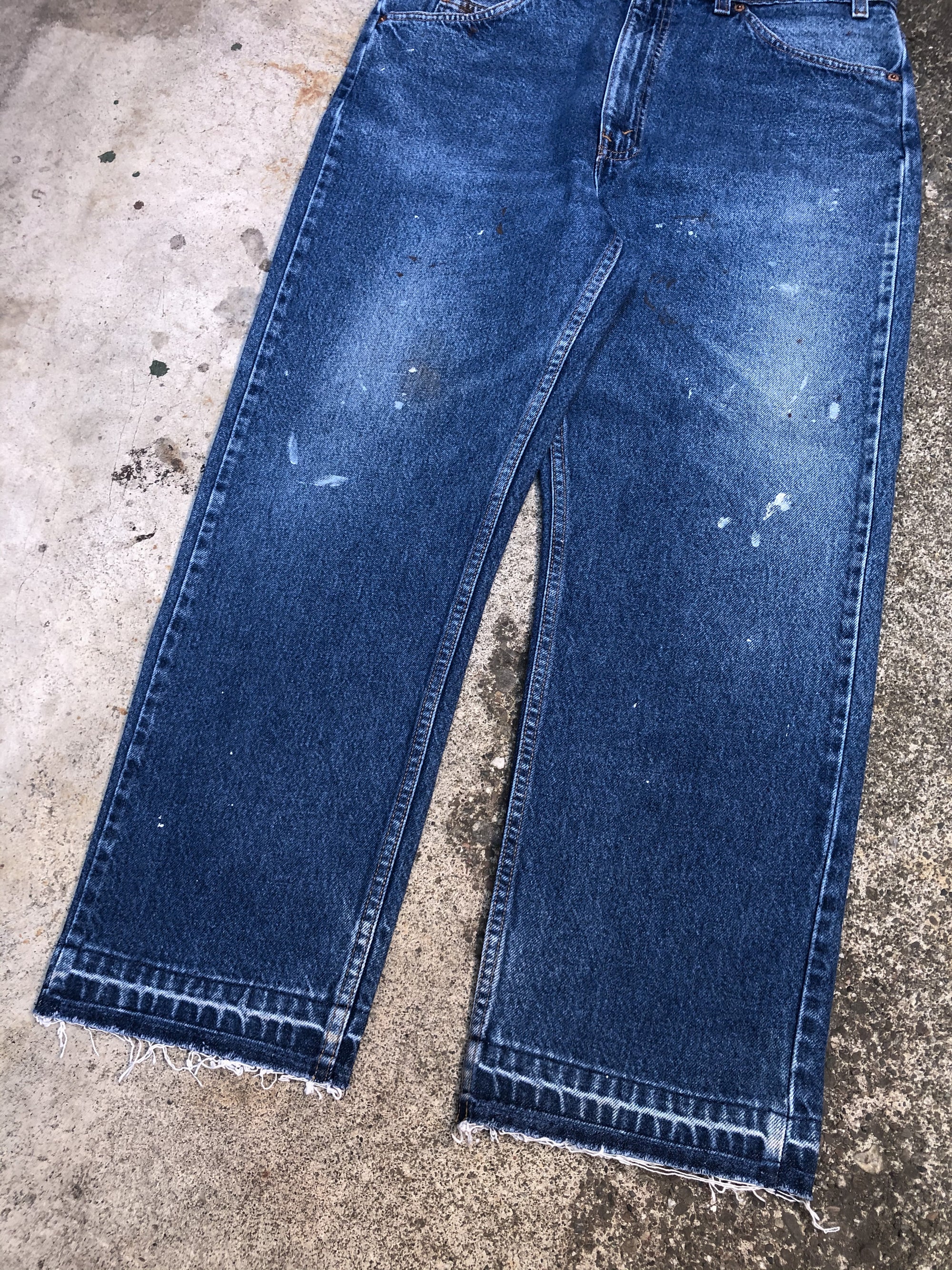 1990s Orange Tab Levis Painted Blue 505 Released Hem (36X27)