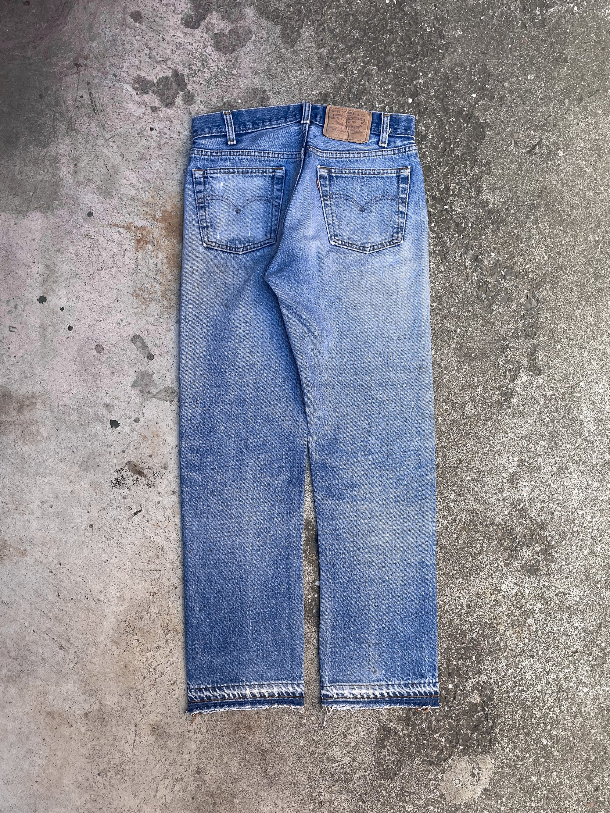 1980s Levi’s Patched Distressed Blue 501 Released Hem (28X29)