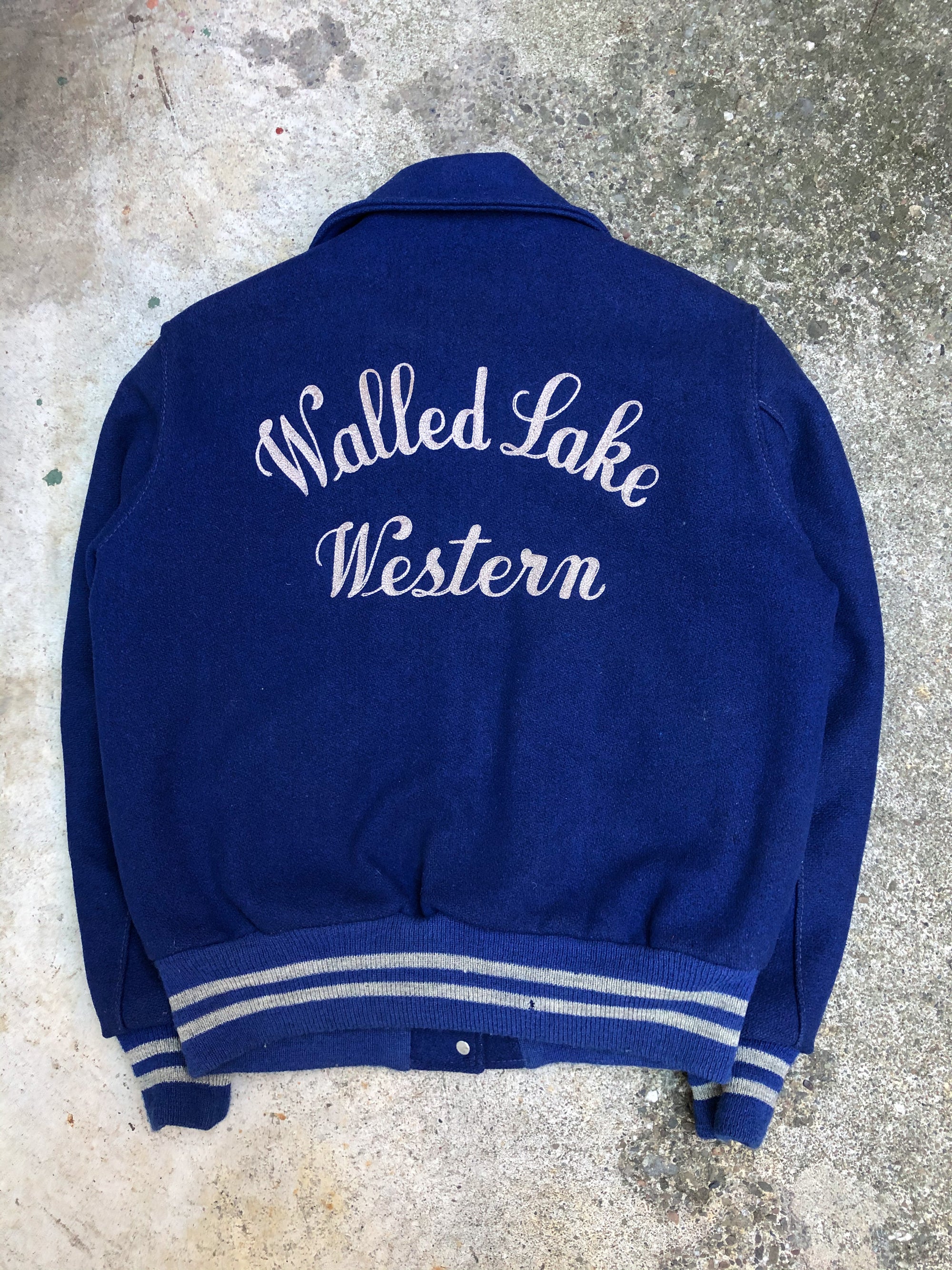 1970s Blue Chain Stitch “Walled Lake Western” Varsity Jacket