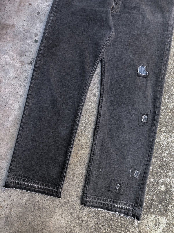 1990s Levis Repaired Dark Grey 501 Released Hem (36X30)