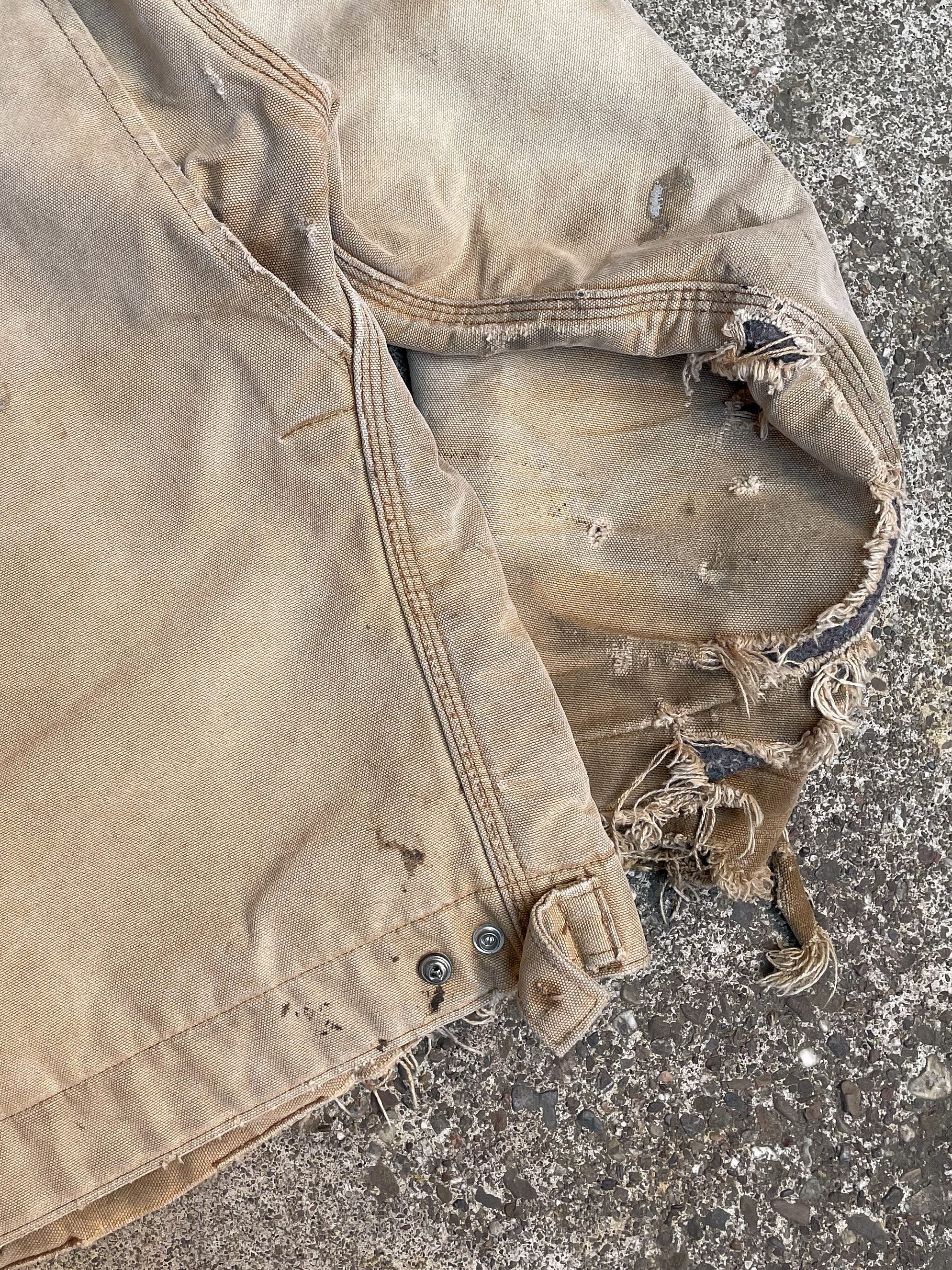 1980s Carhartt Thrashed Military Repair Tan Lined Work Jacket (M/L)