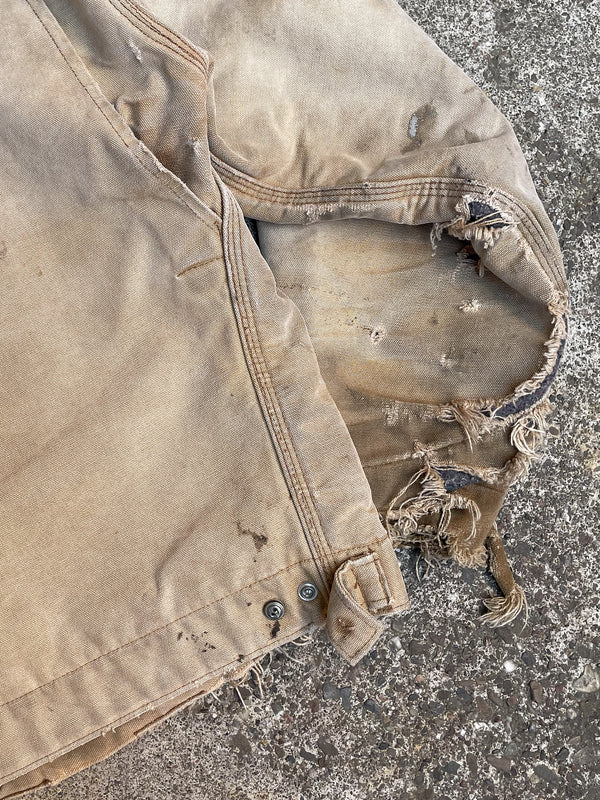 1980s Carhartt Thrashed Military Repair Tan Lined Work Jacket (M/L)