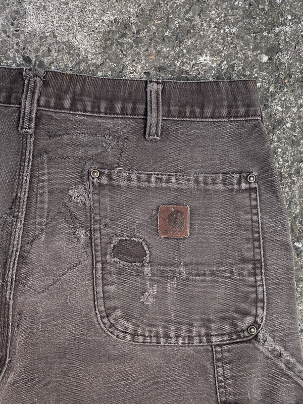 Carhartt B136 Repaired Faded Dark Brown Double Front Knee Work Pants (34X30)