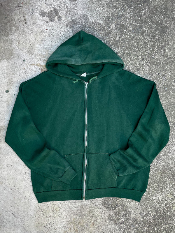 1970s Sun Faded Green Zip Up Hoodie