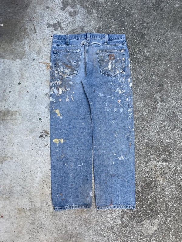 Carhartt B480 Painted Blue Denim Work Jeans (33X28)