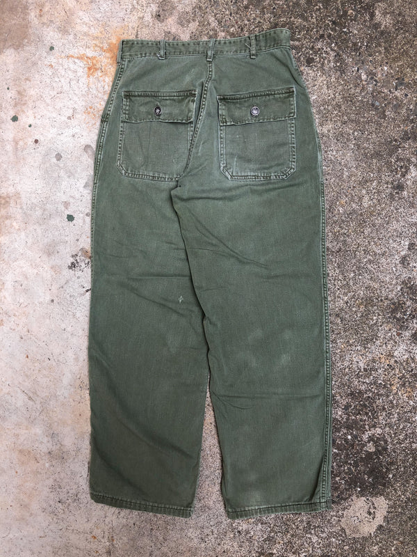 1960s Talon Zip Repaired Faded OG 107 Military Pants (28X27)