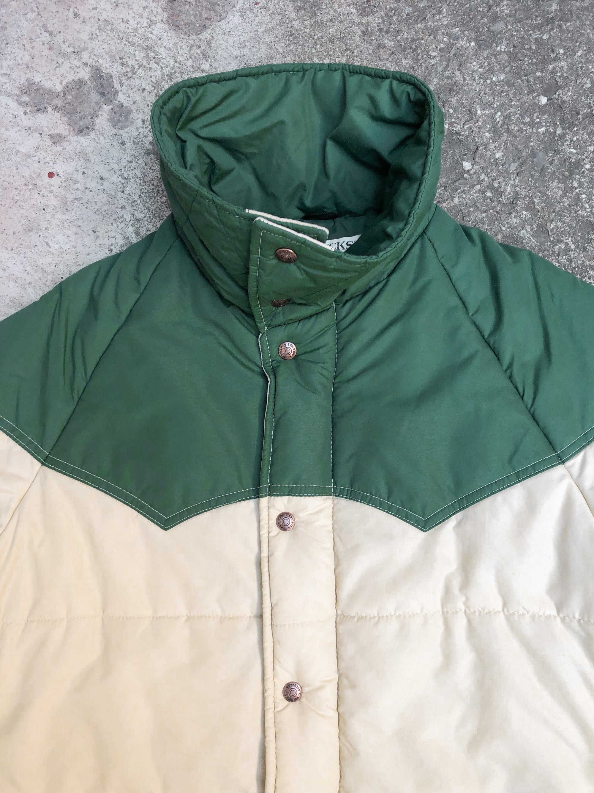 1970s Ivory Pine Green Western Puffer Jacket