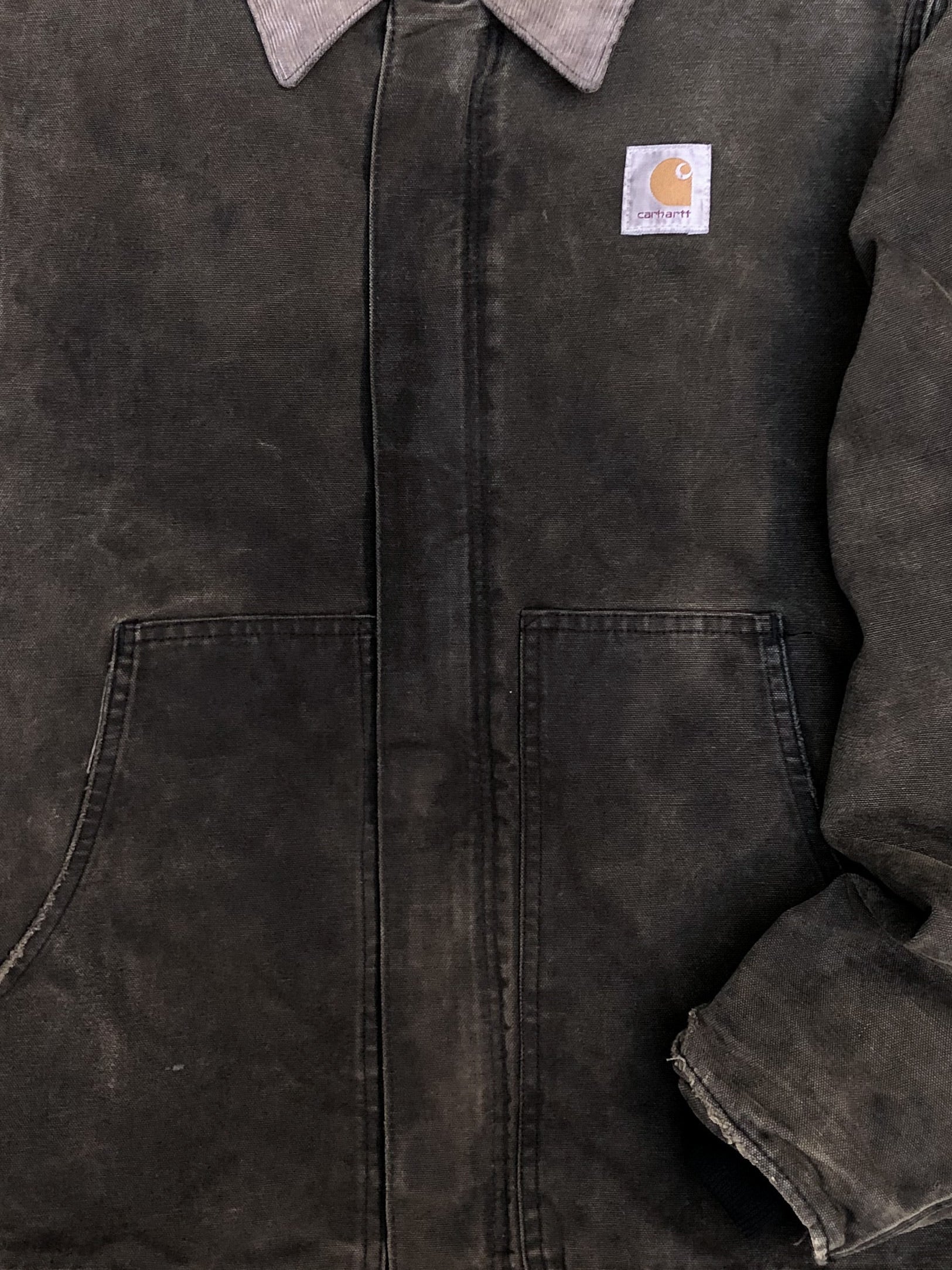 1990s Carhartt Sun Faded Black Quilted Arctic Jacket (M)